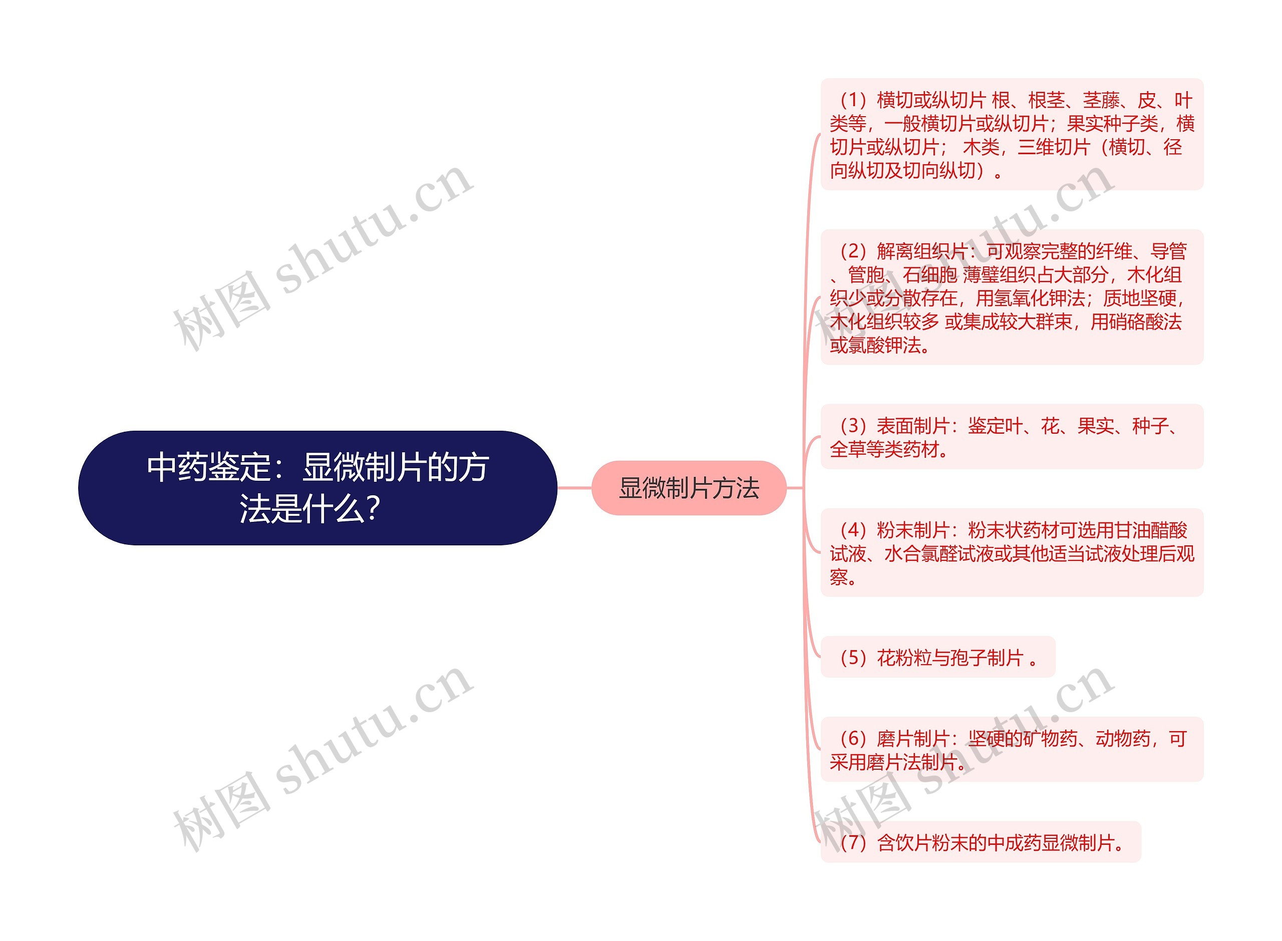 中药鉴定：显微制片的方法是什么？思维导图