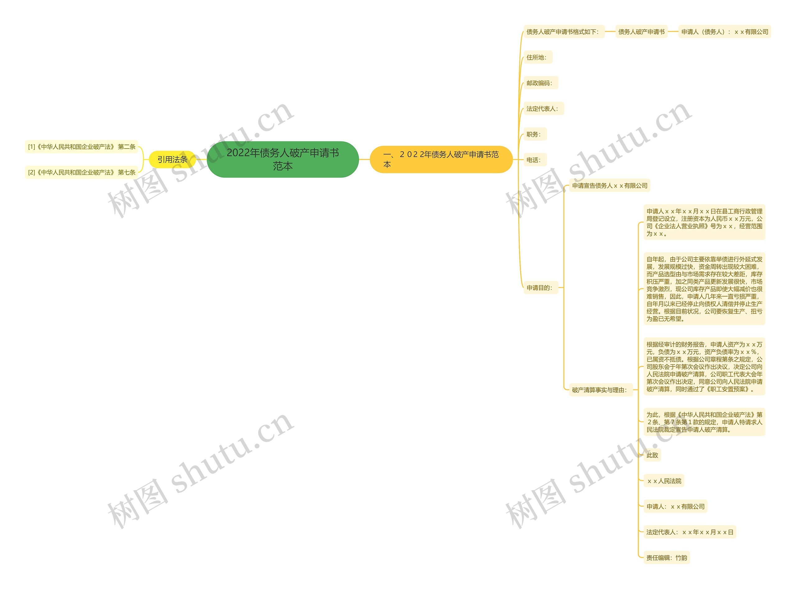 2022年债务人破产申请书范本思维导图