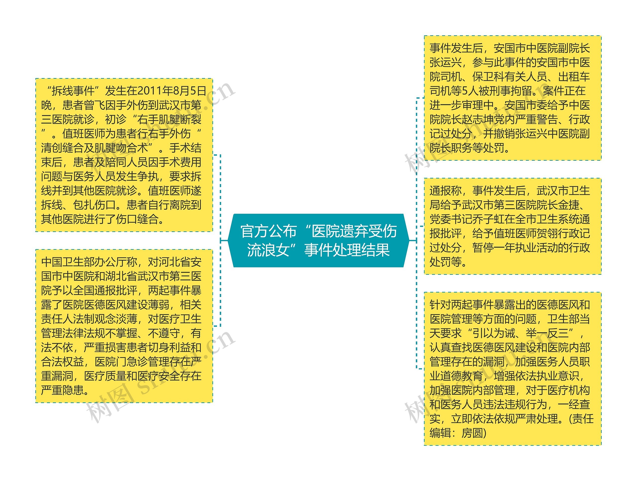 官方公布“医院遗弃受伤流浪女”事件处理结果思维导图