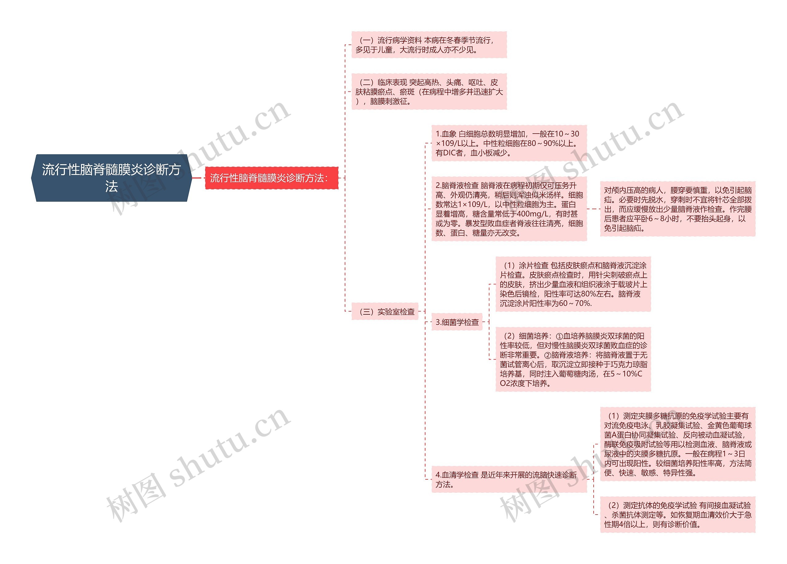 流行性脑脊髓膜炎诊断方法思维导图