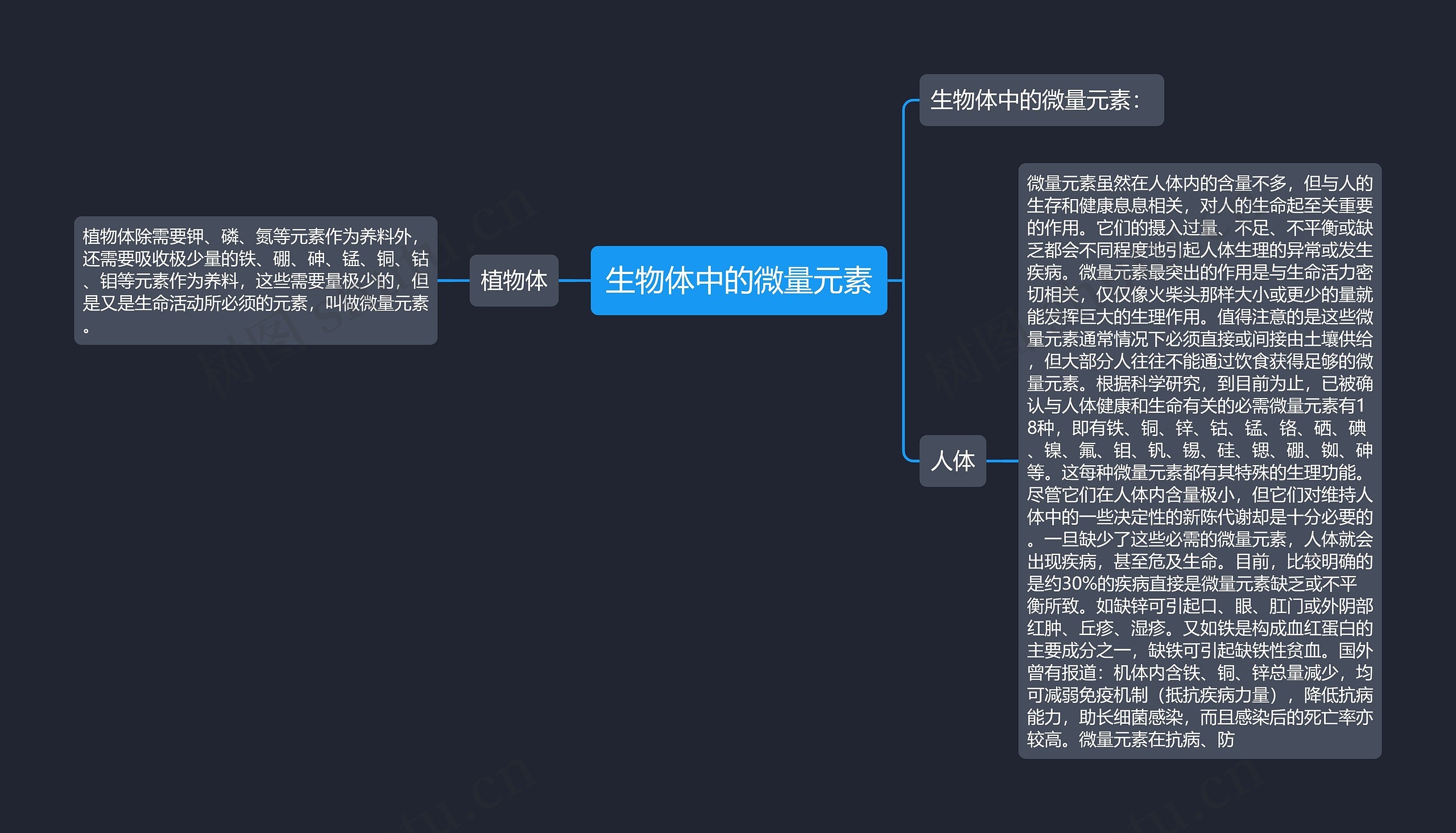 生物体中的微量元素思维导图