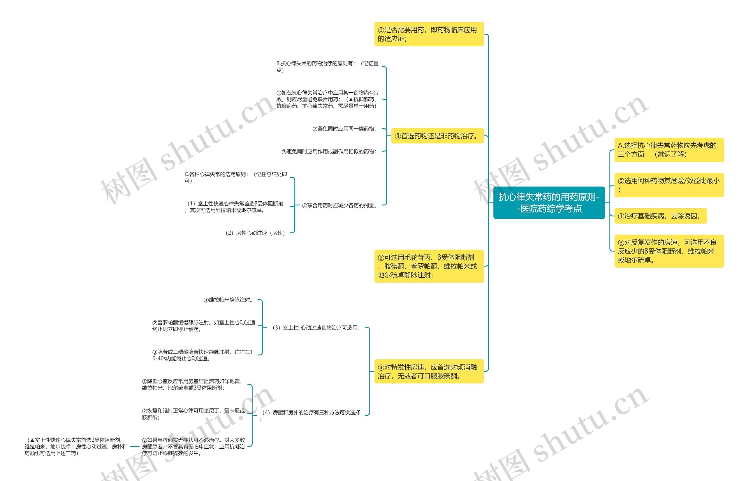 抗心律失常药的用药原则--医院药综学考点思维导图