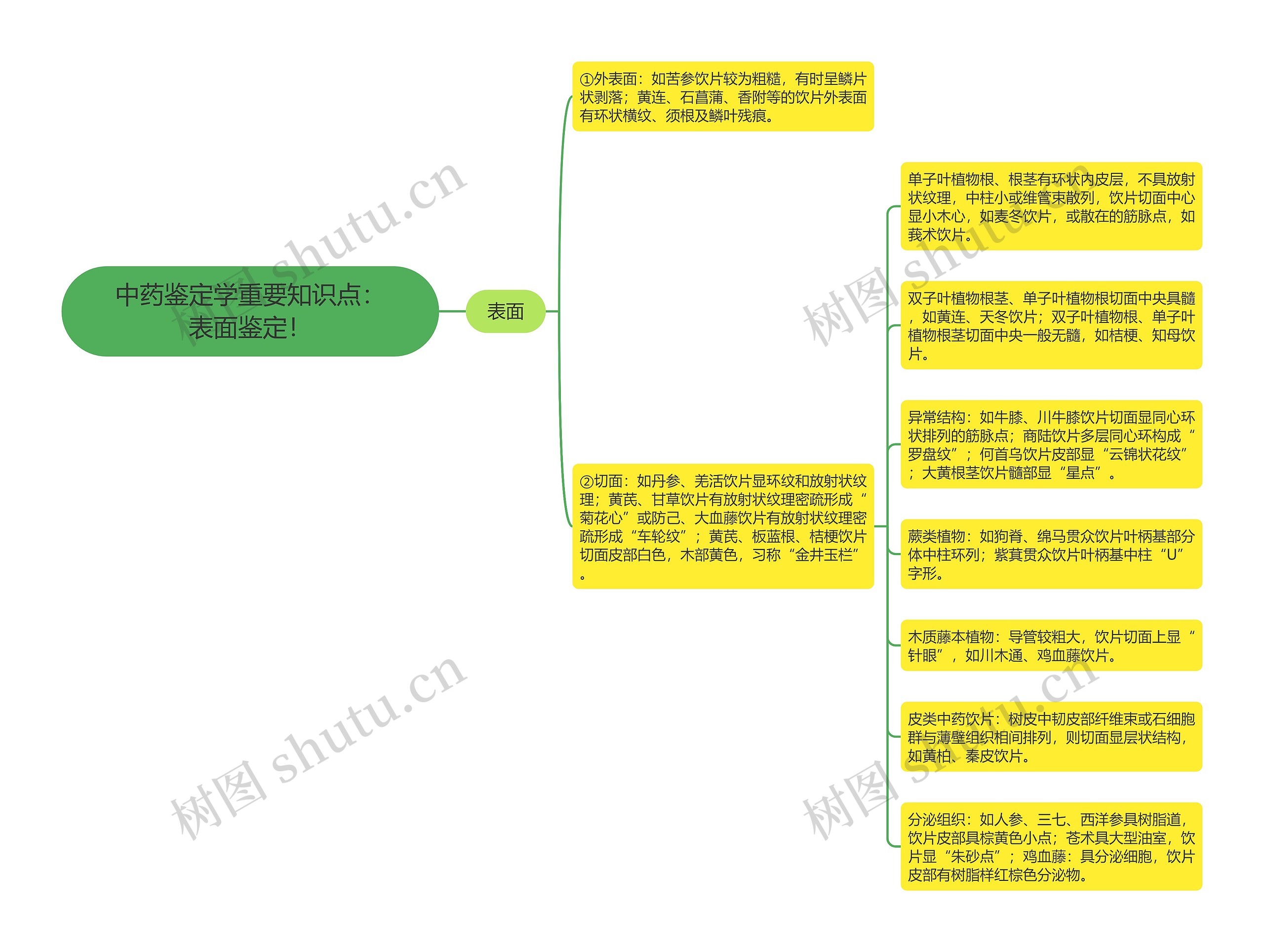 中药鉴定学重要知识点：表面鉴定！思维导图