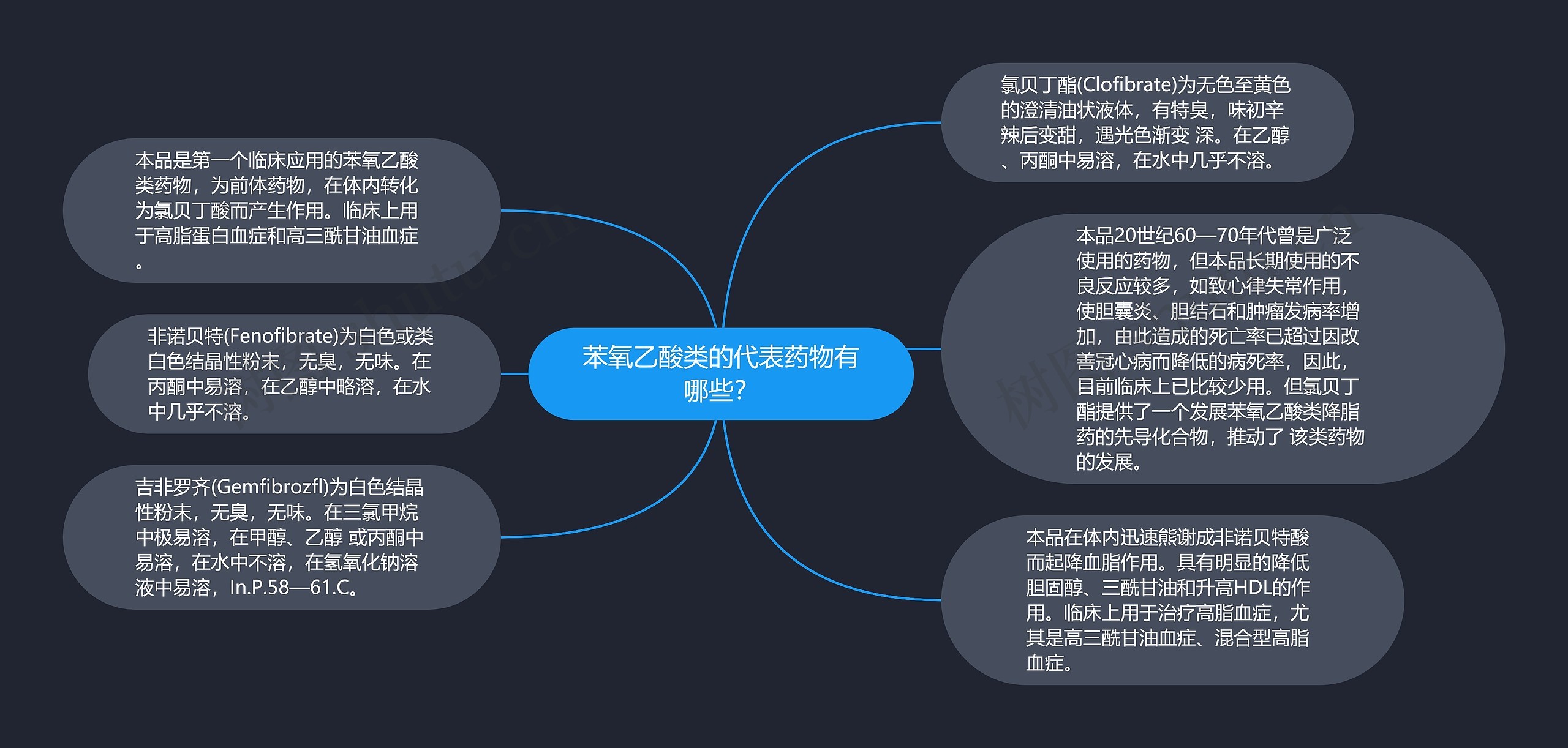 苯氧乙酸类的代表药物有哪些？思维导图