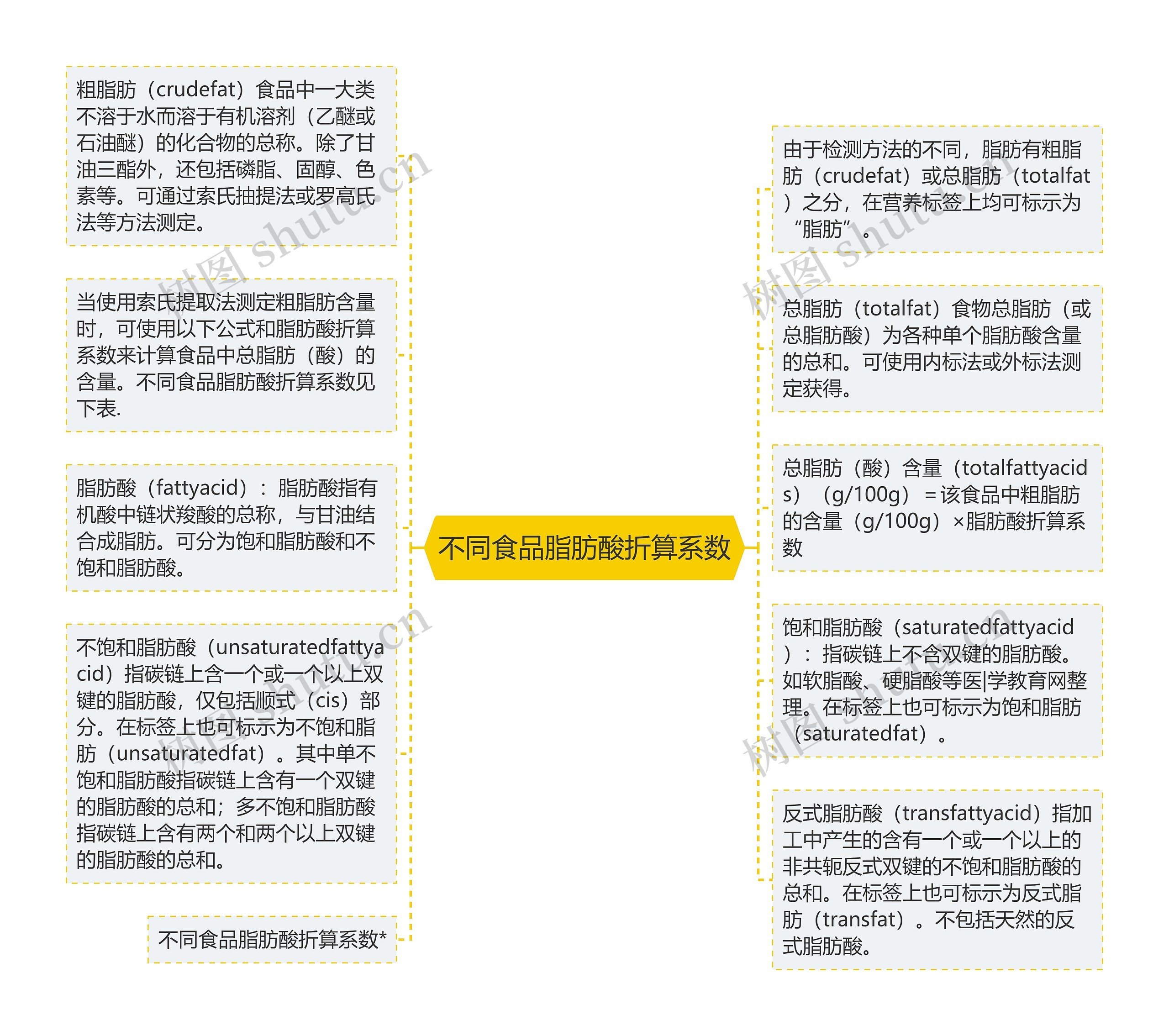 不同食品脂肪酸折算系数思维导图