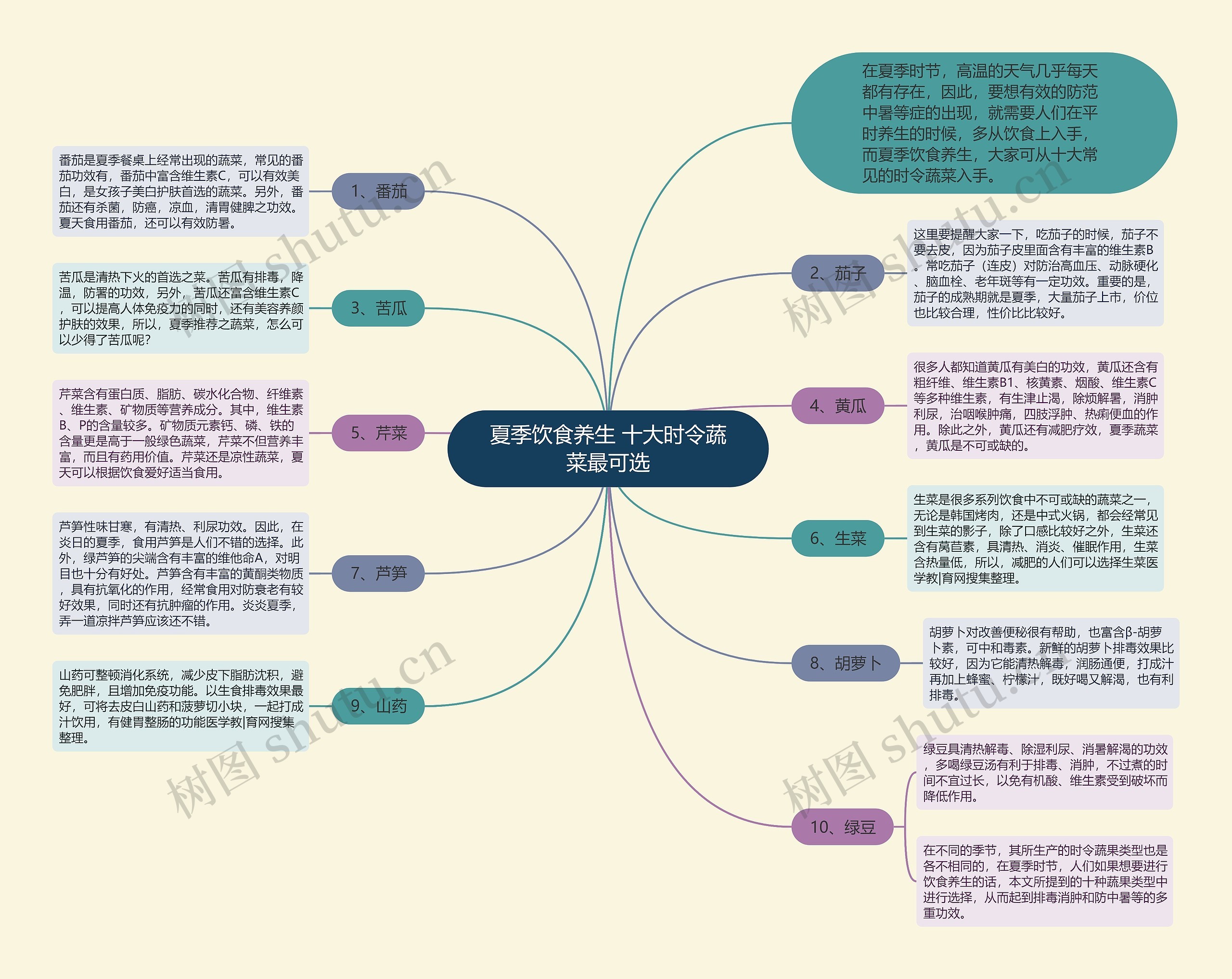 夏季饮食养生 十大时令蔬菜最可选思维导图