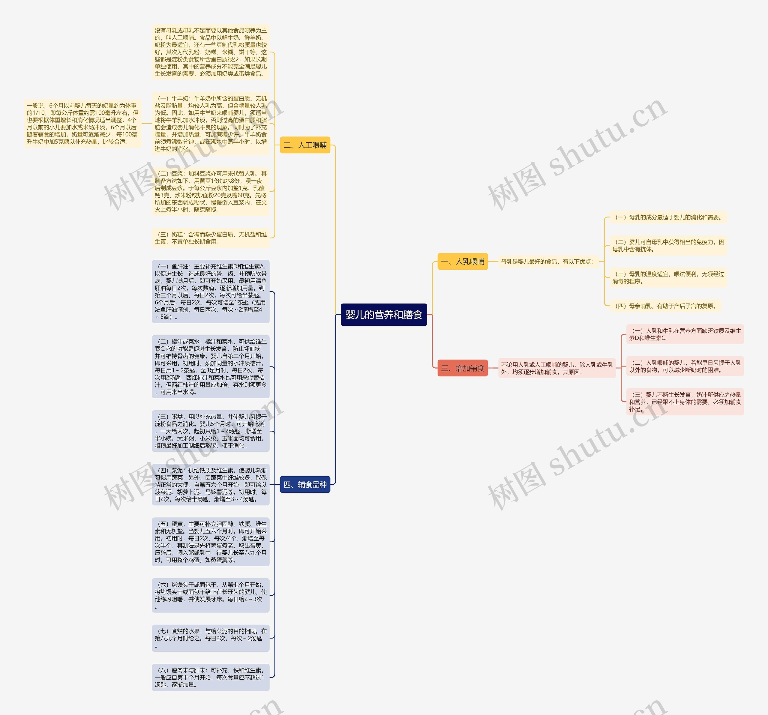 婴儿的营养和膳食思维导图