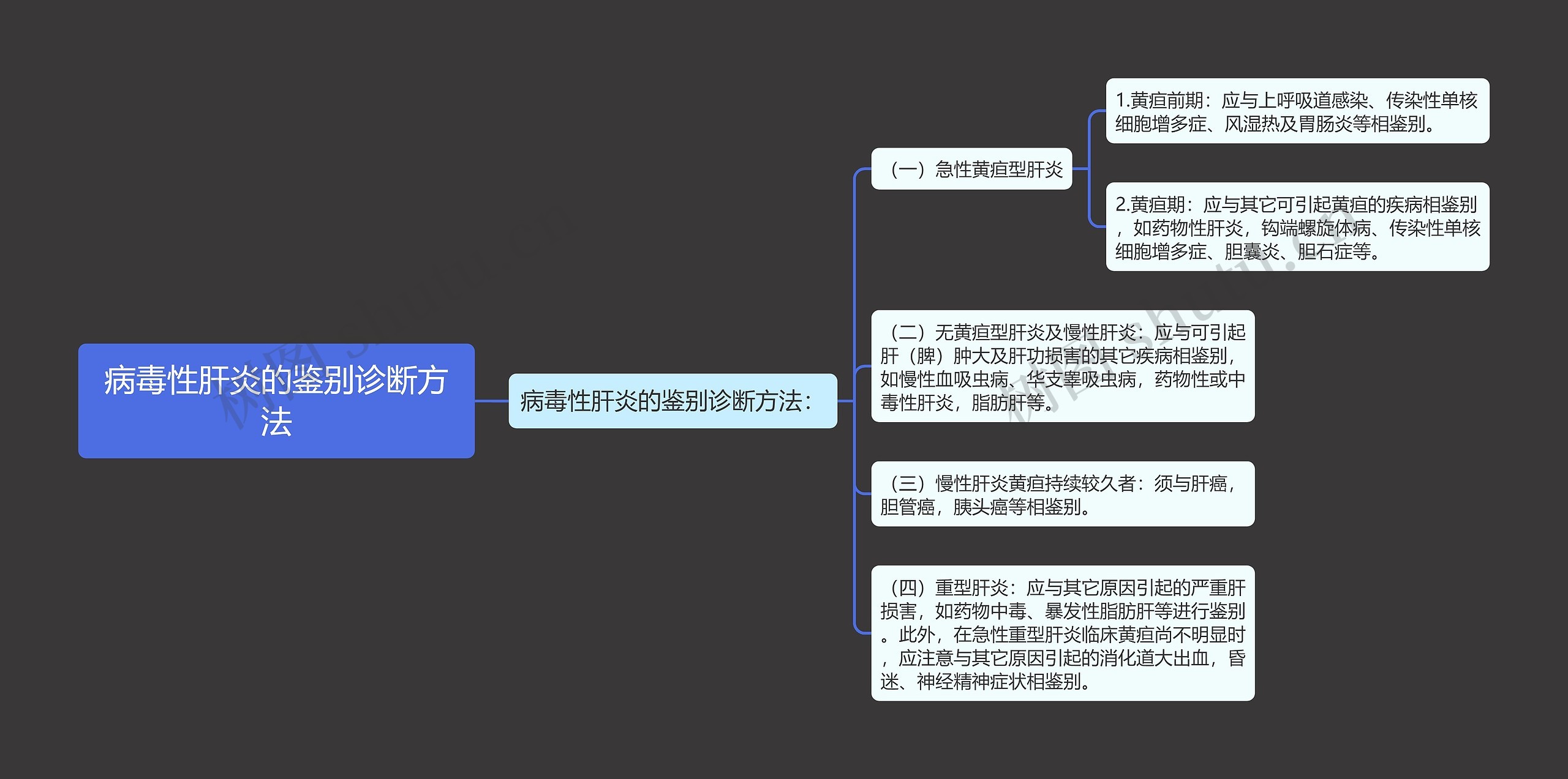 病毒性肝炎的鉴别诊断方法思维导图