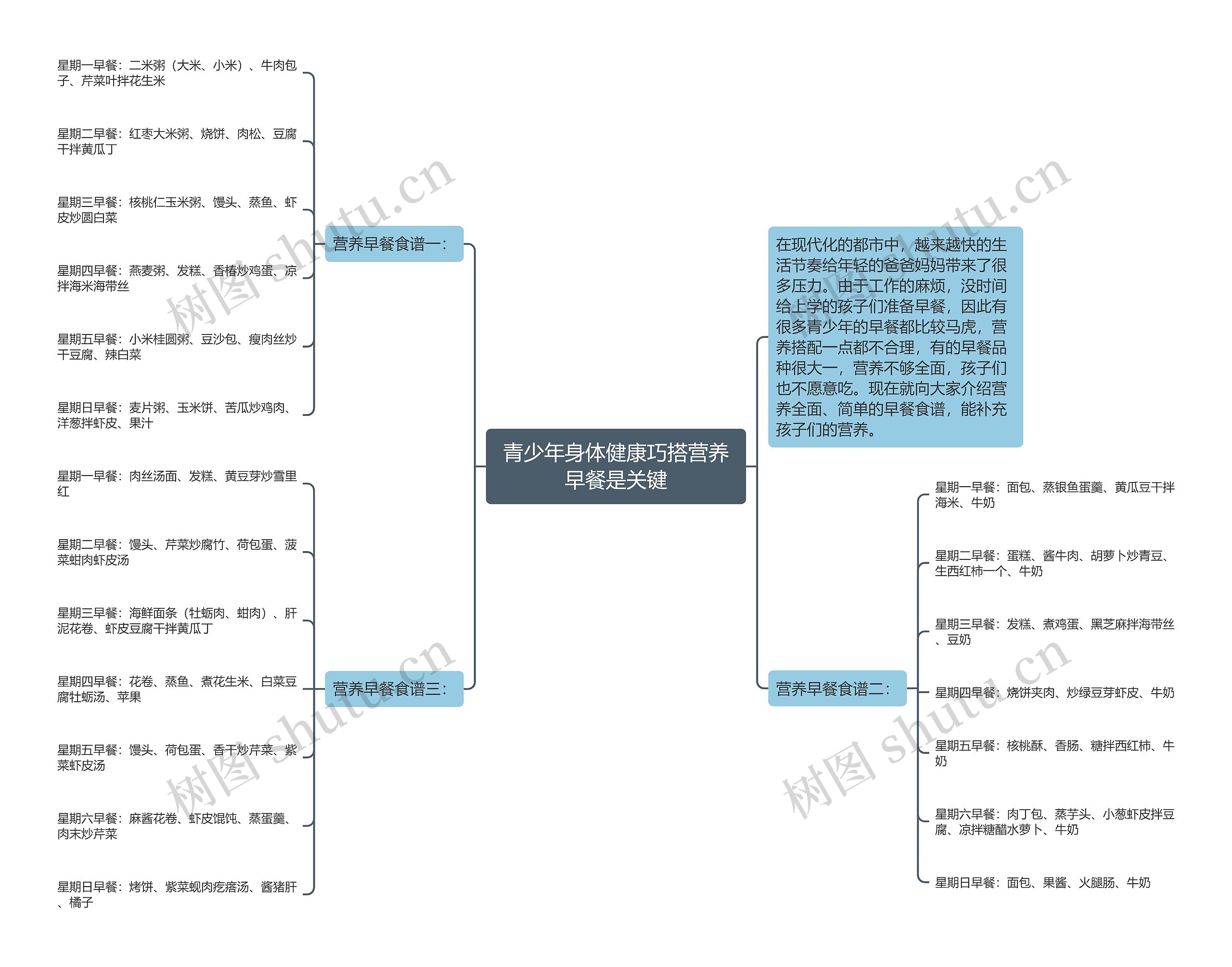 青少年身体健康巧搭营养早餐是关键思维导图