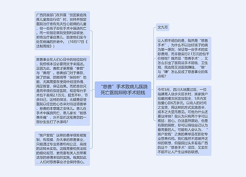 “慈善”手术致病儿蹊跷死亡医院辩称手术赔钱