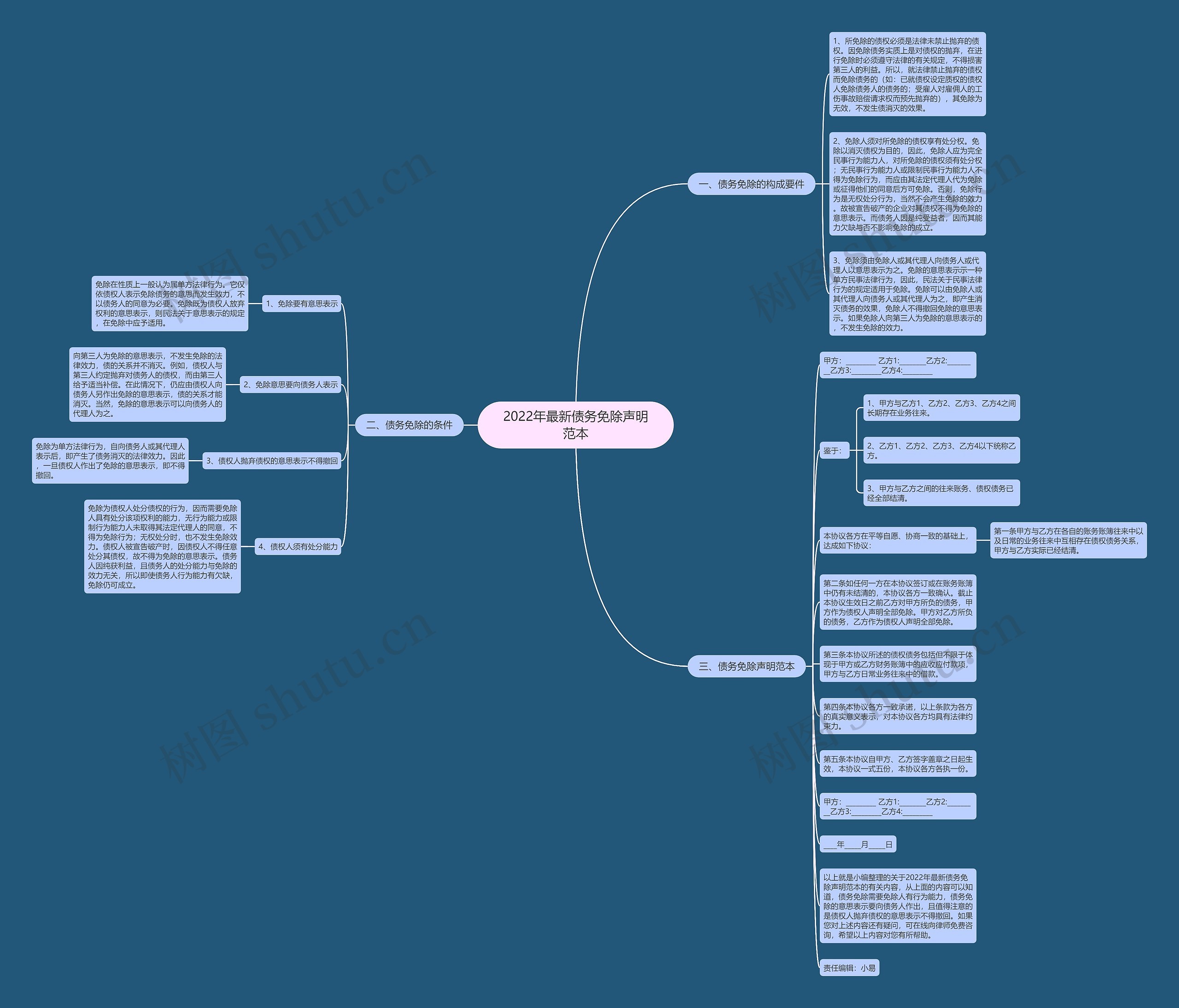 2022年最新债务免除声明范本思维导图