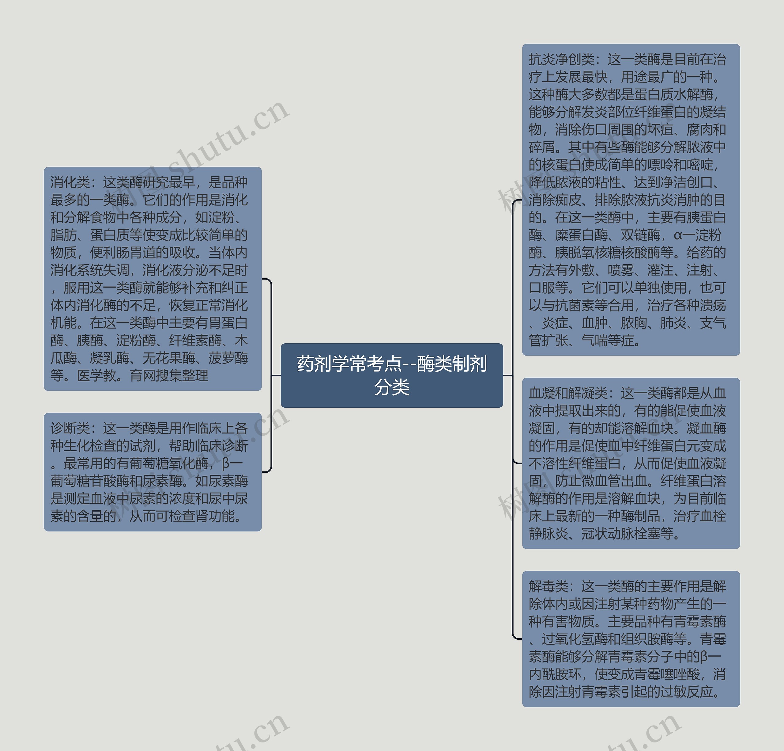 药剂学常考点--酶类制剂分类思维导图