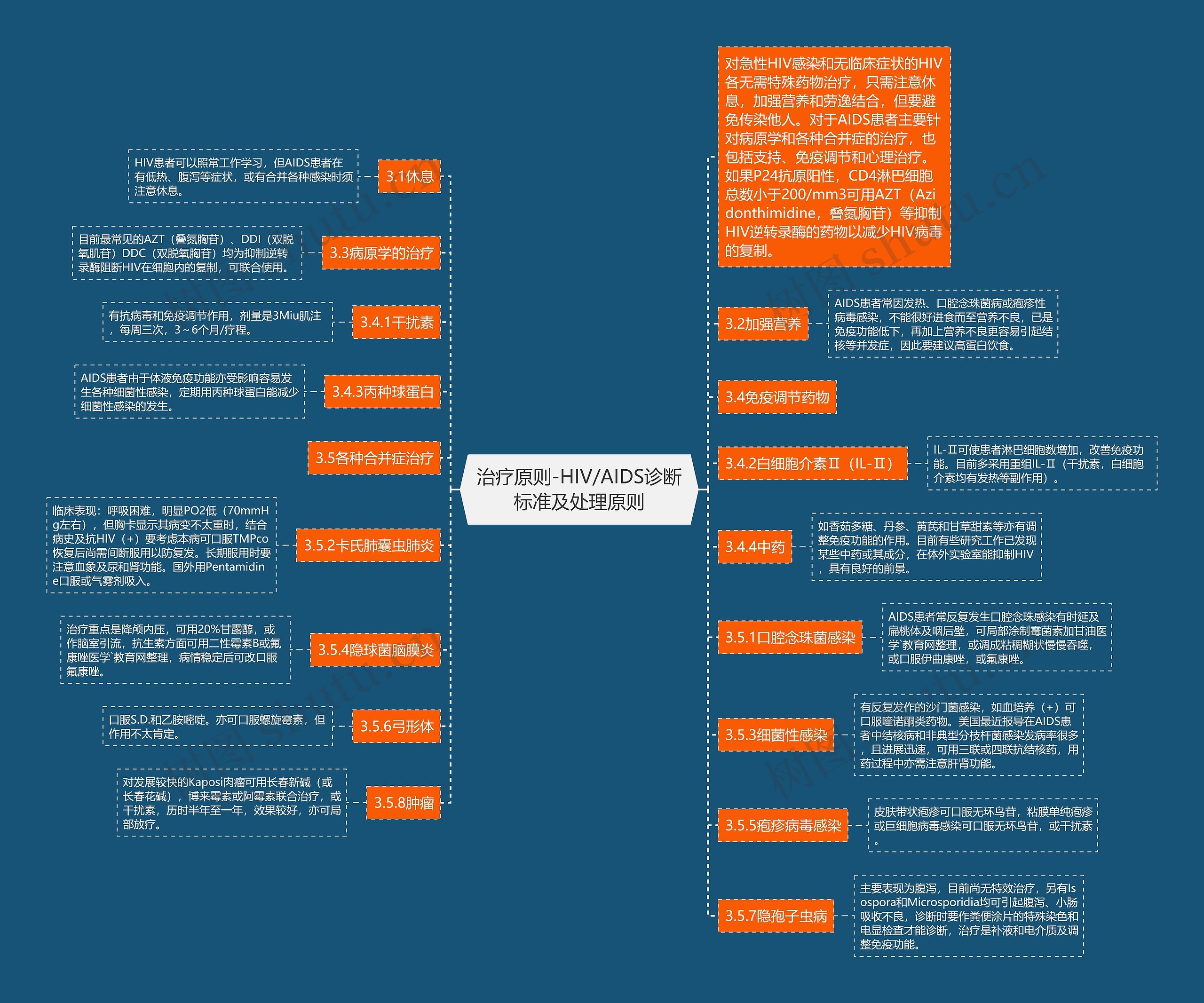 治疗原则-HIV/AIDS诊断标准及处理原则思维导图