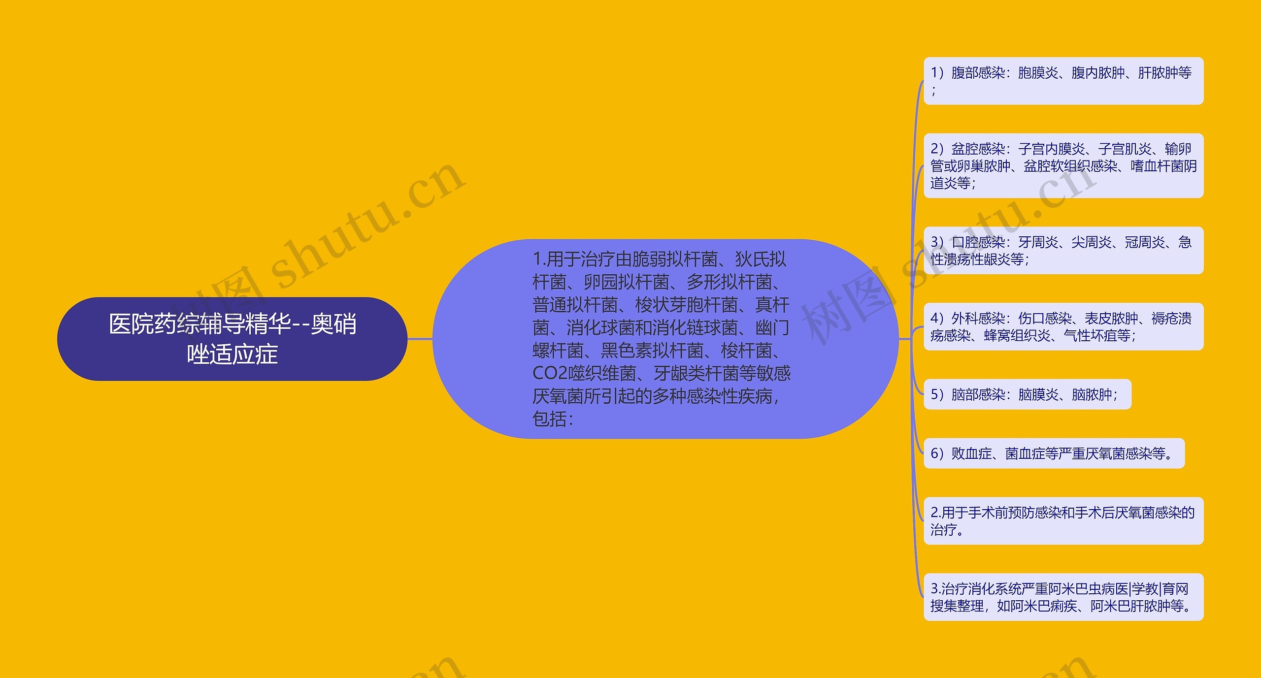 医院药综辅导精华--奥硝唑适应症思维导图