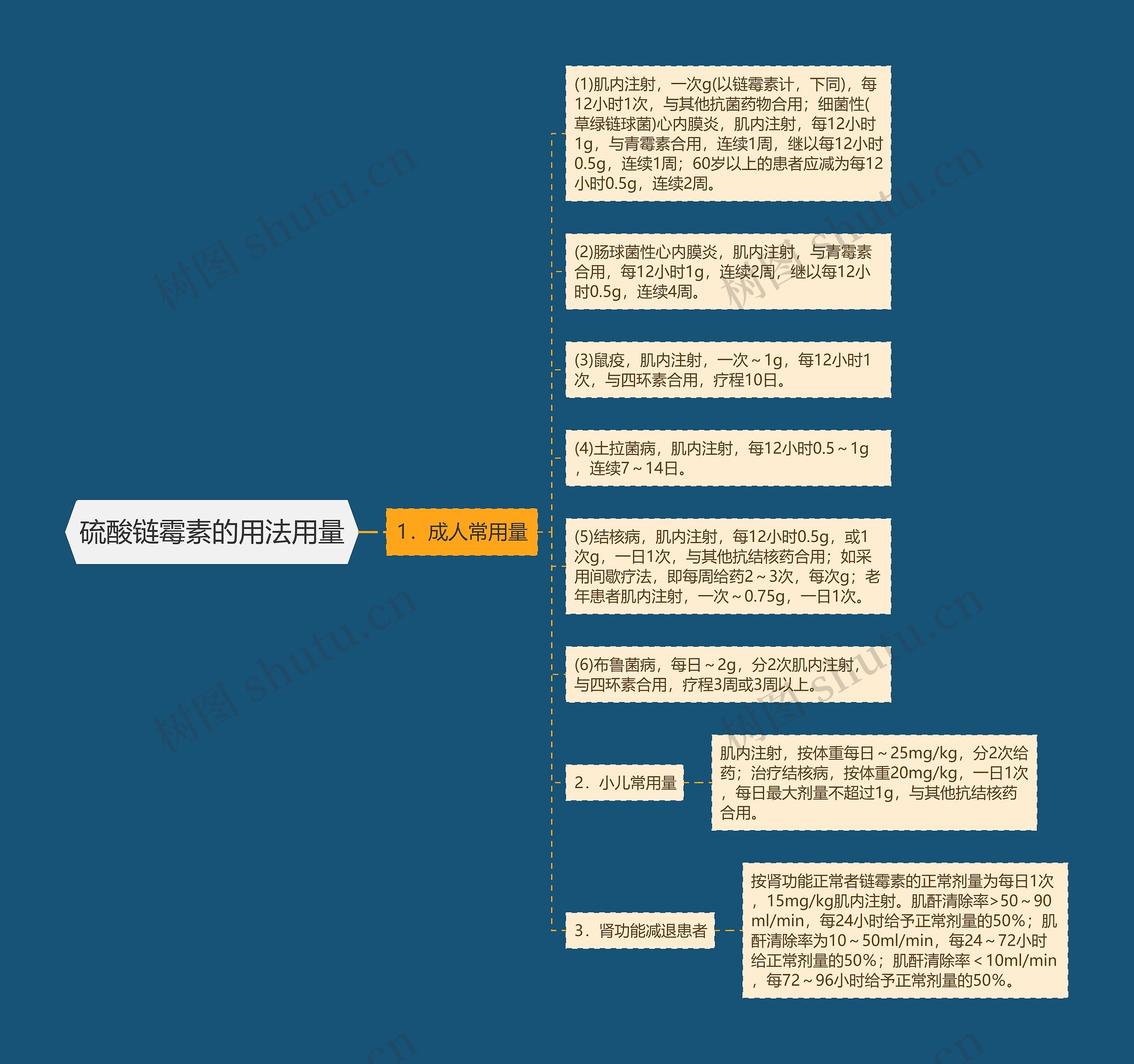 硫酸链霉素的用法用量思维导图