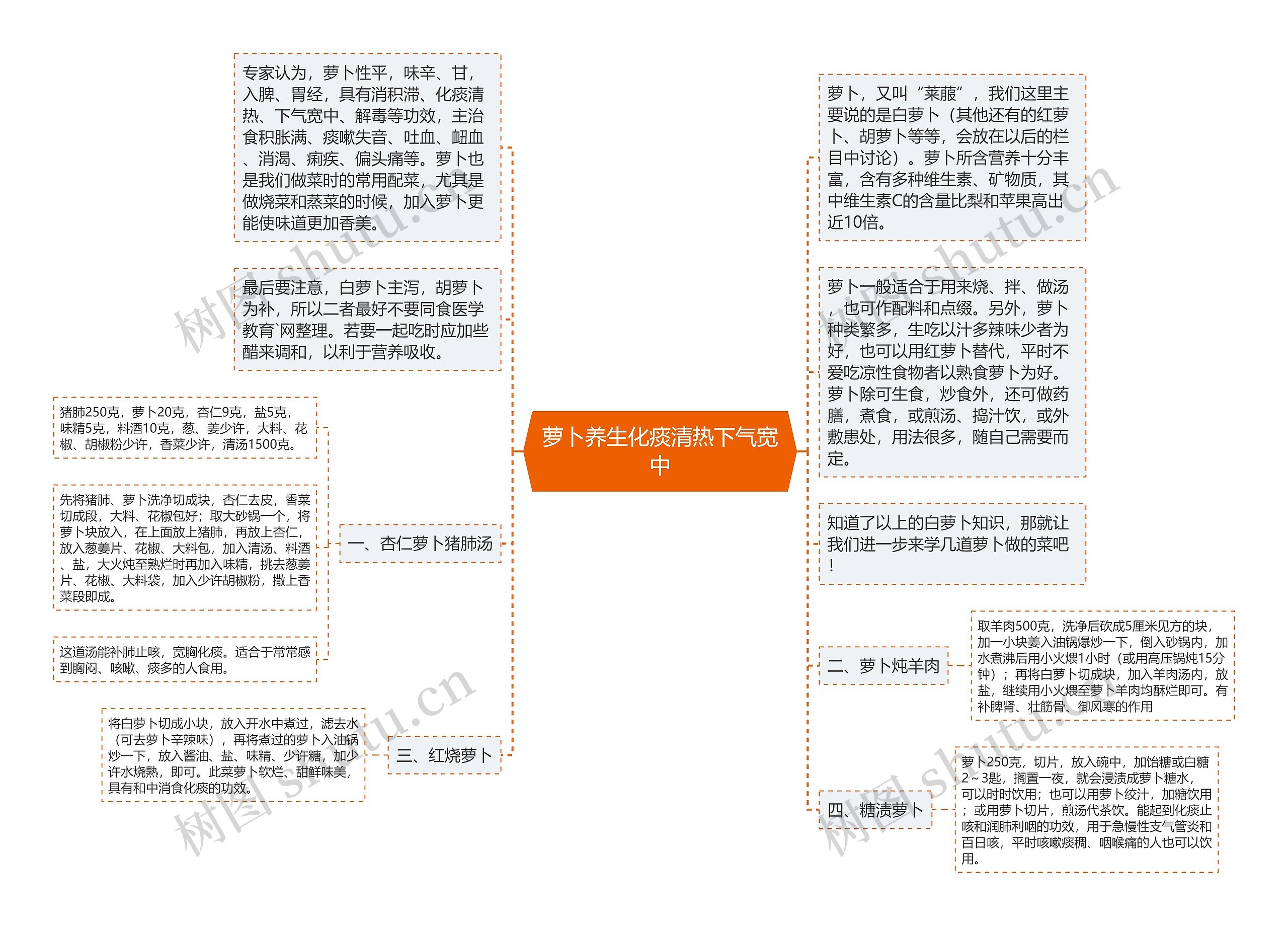 萝卜养生化痰清热下气宽中思维导图