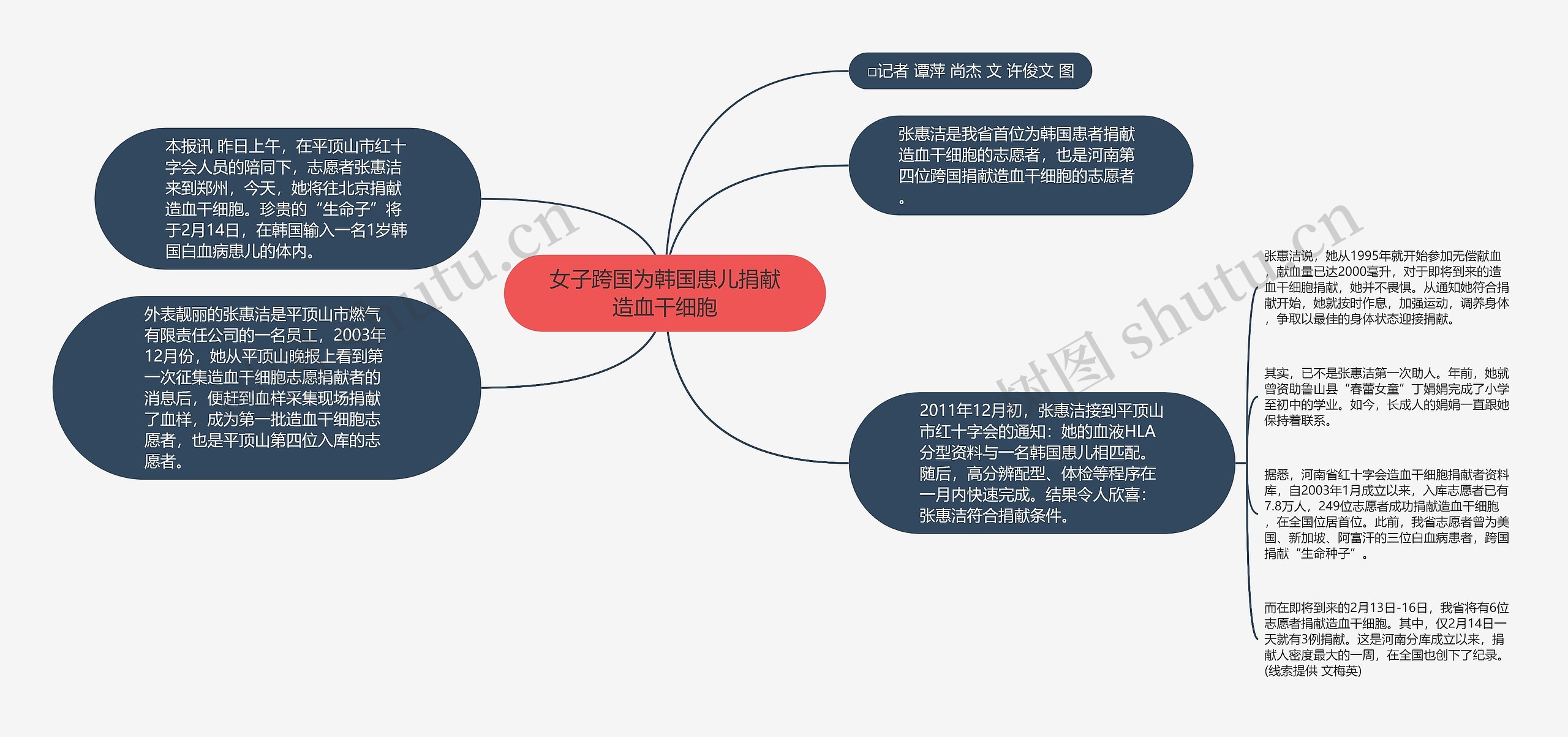 女子跨国为韩国患儿捐献造血干细胞思维导图