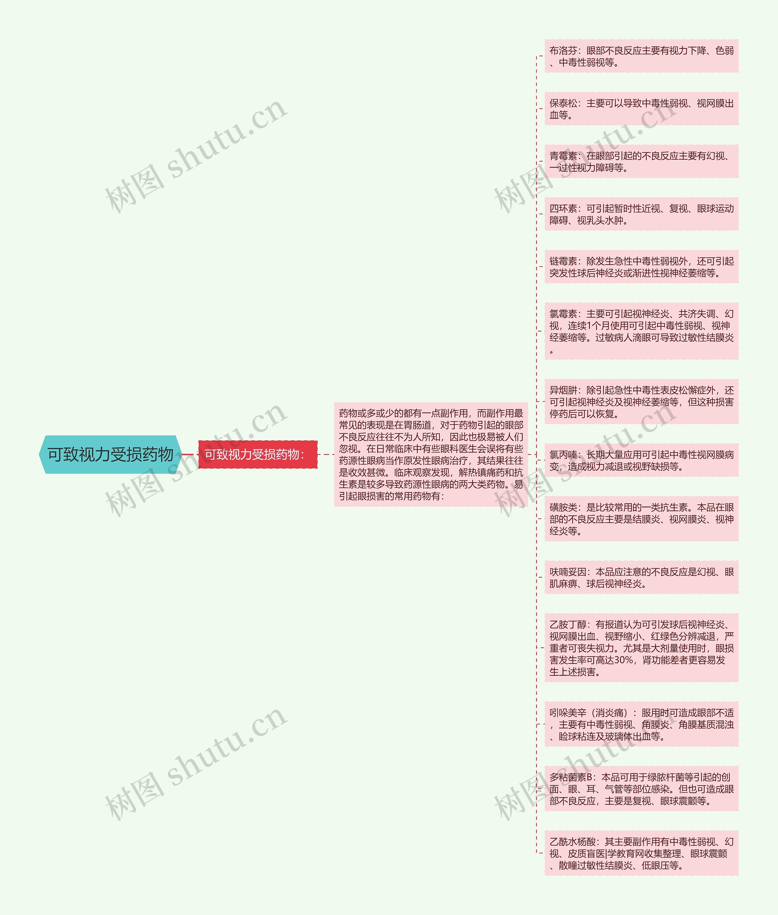 可致视力受损药物思维导图