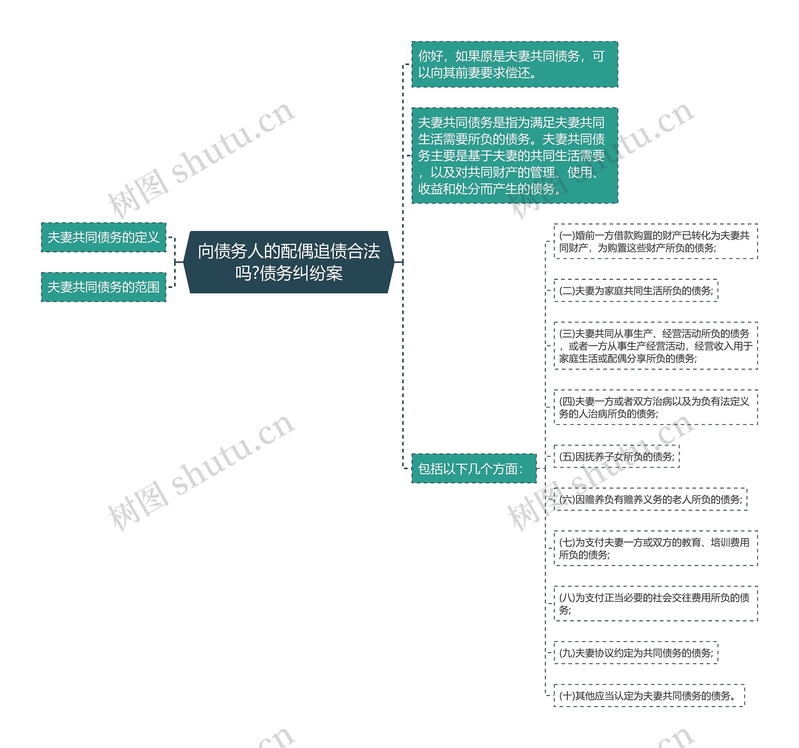 向债务人的配偶追债合法吗?债务纠纷案思维导图