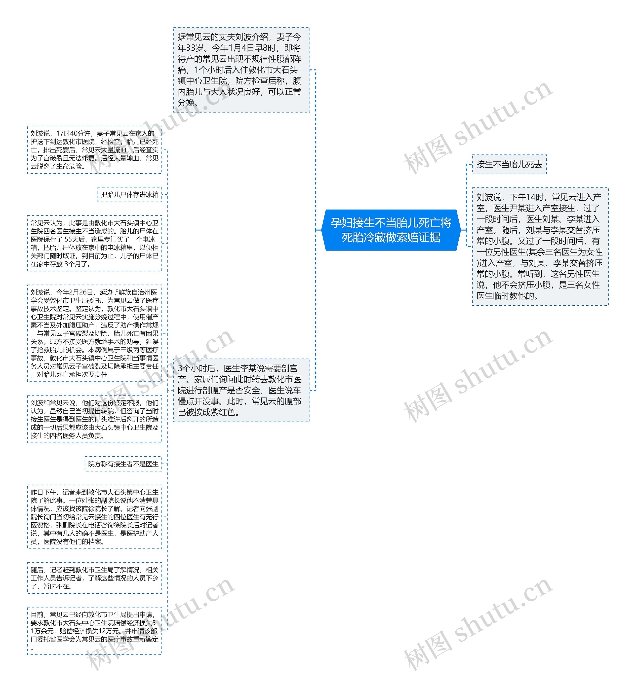 孕妇接生不当胎儿死亡将死胎冷藏做索赔证据思维导图