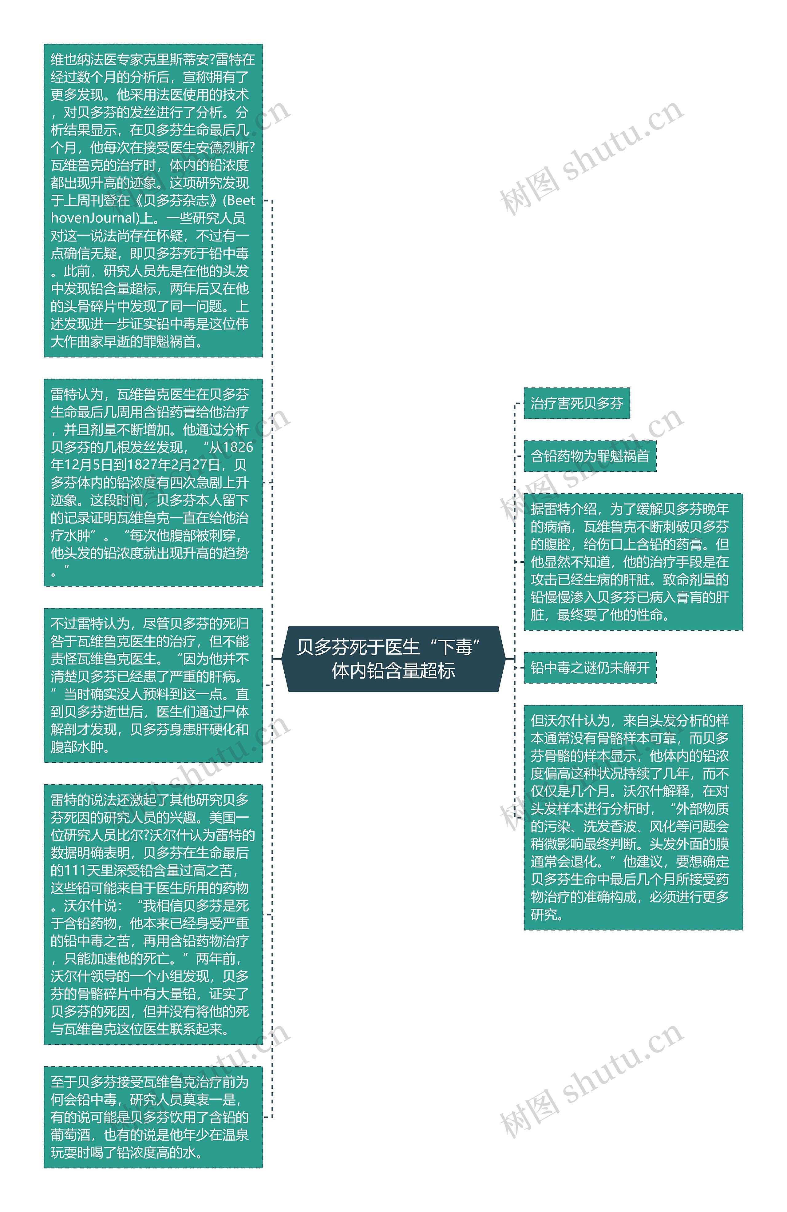 贝多芬死于医生“下毒”体内铅含量超标思维导图