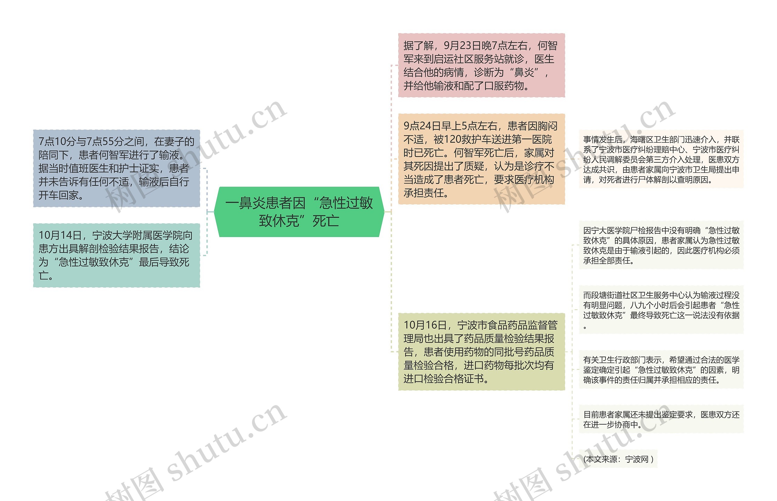 一鼻炎患者因“急性过敏致休克”死亡思维导图