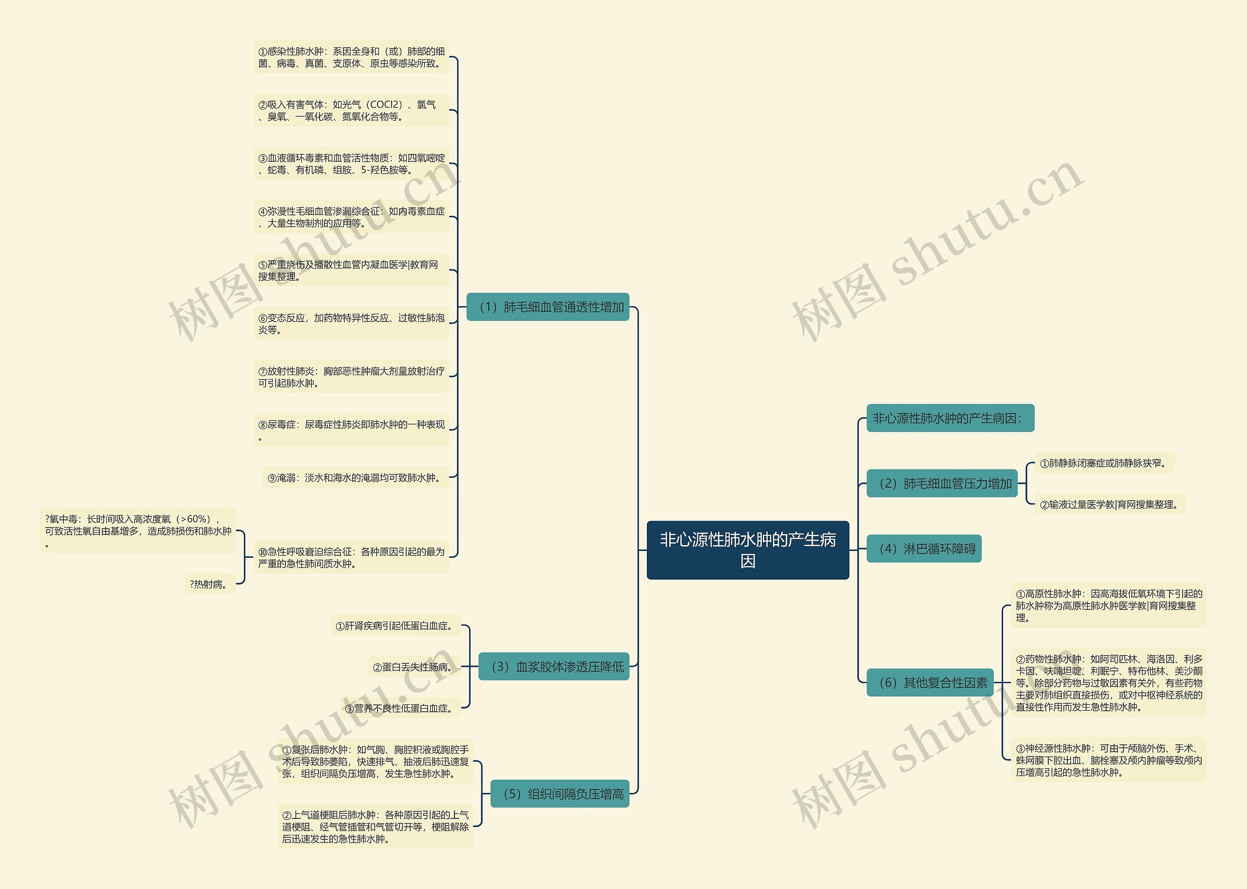 非心源性肺水肿的产生病因思维导图