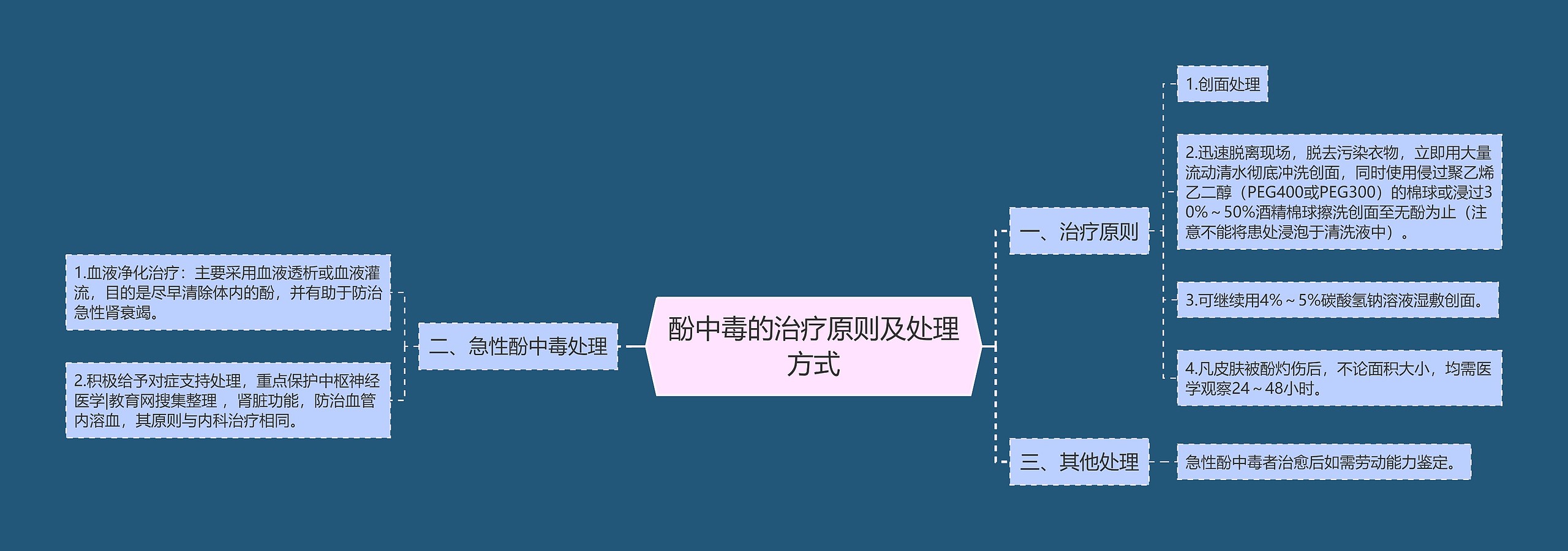 酚中毒的治疗原则及处理方式思维导图