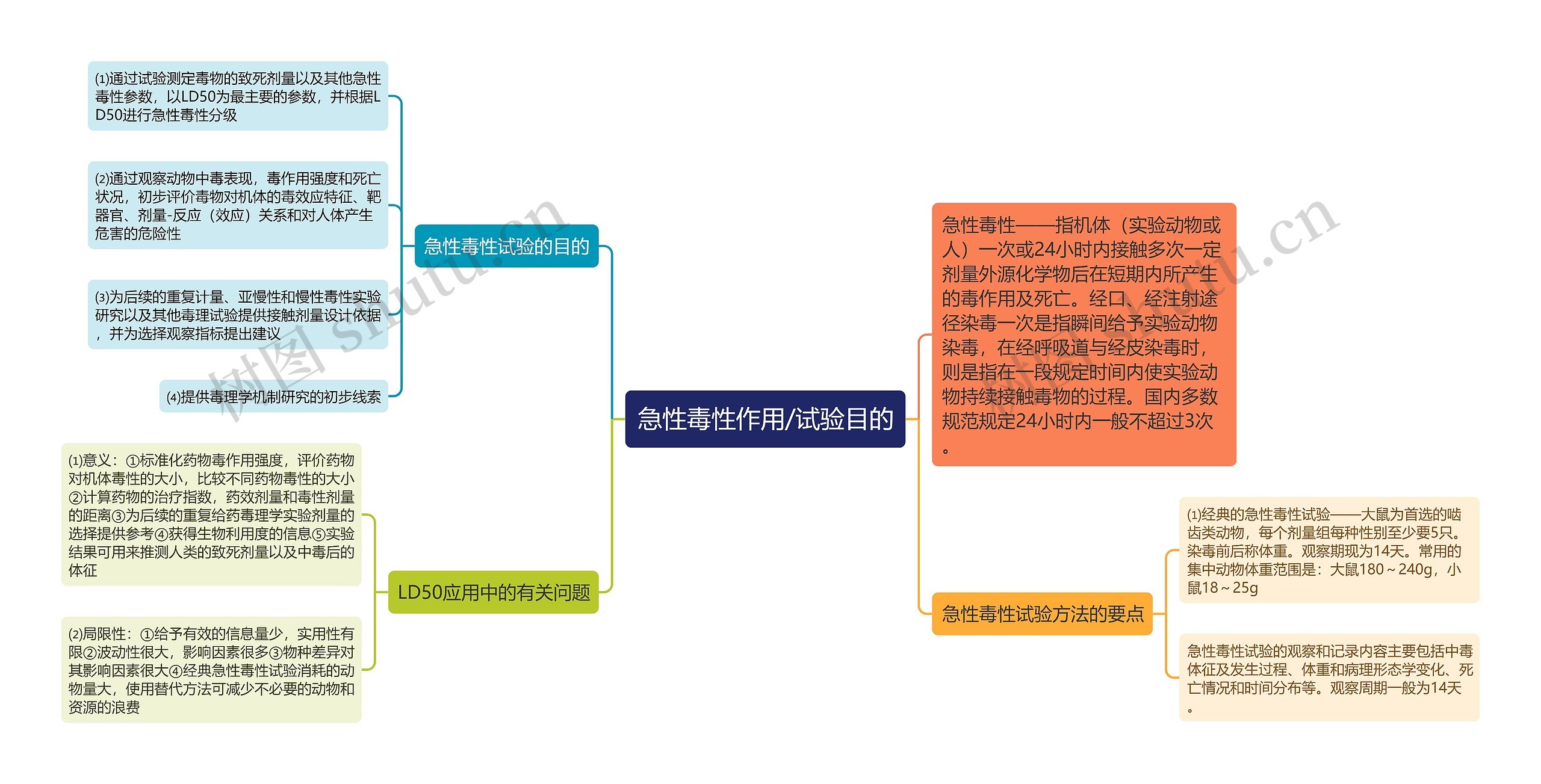 急性毒性作用/试验目的思维导图