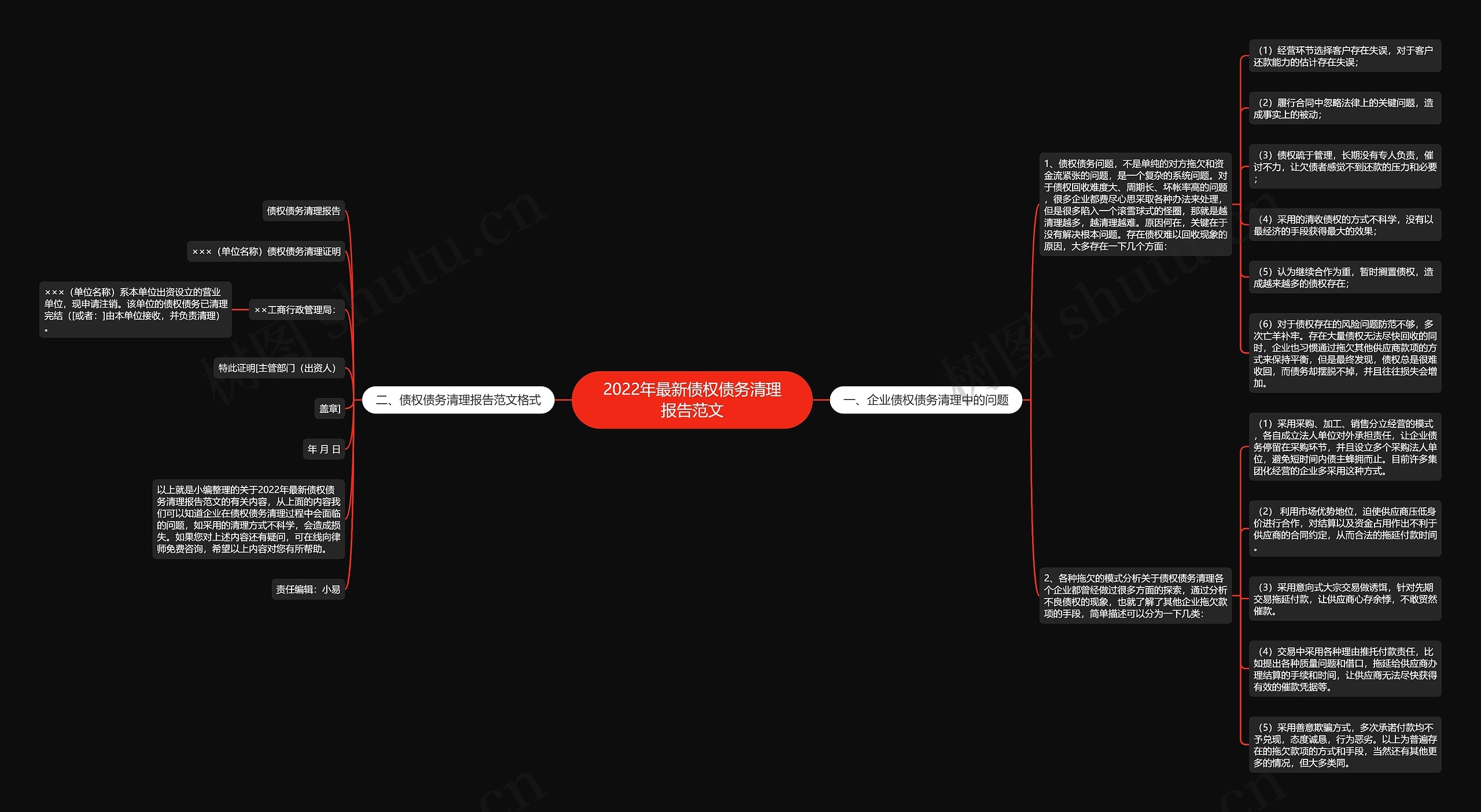 2022年最新债权债务清理报告范文思维导图