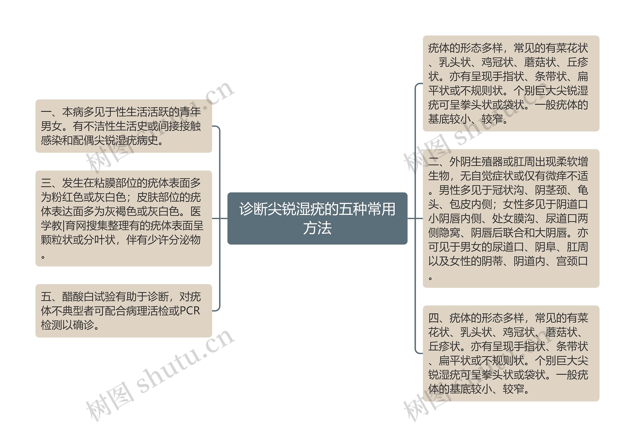 诊断尖锐湿疣的五种常用方法思维导图