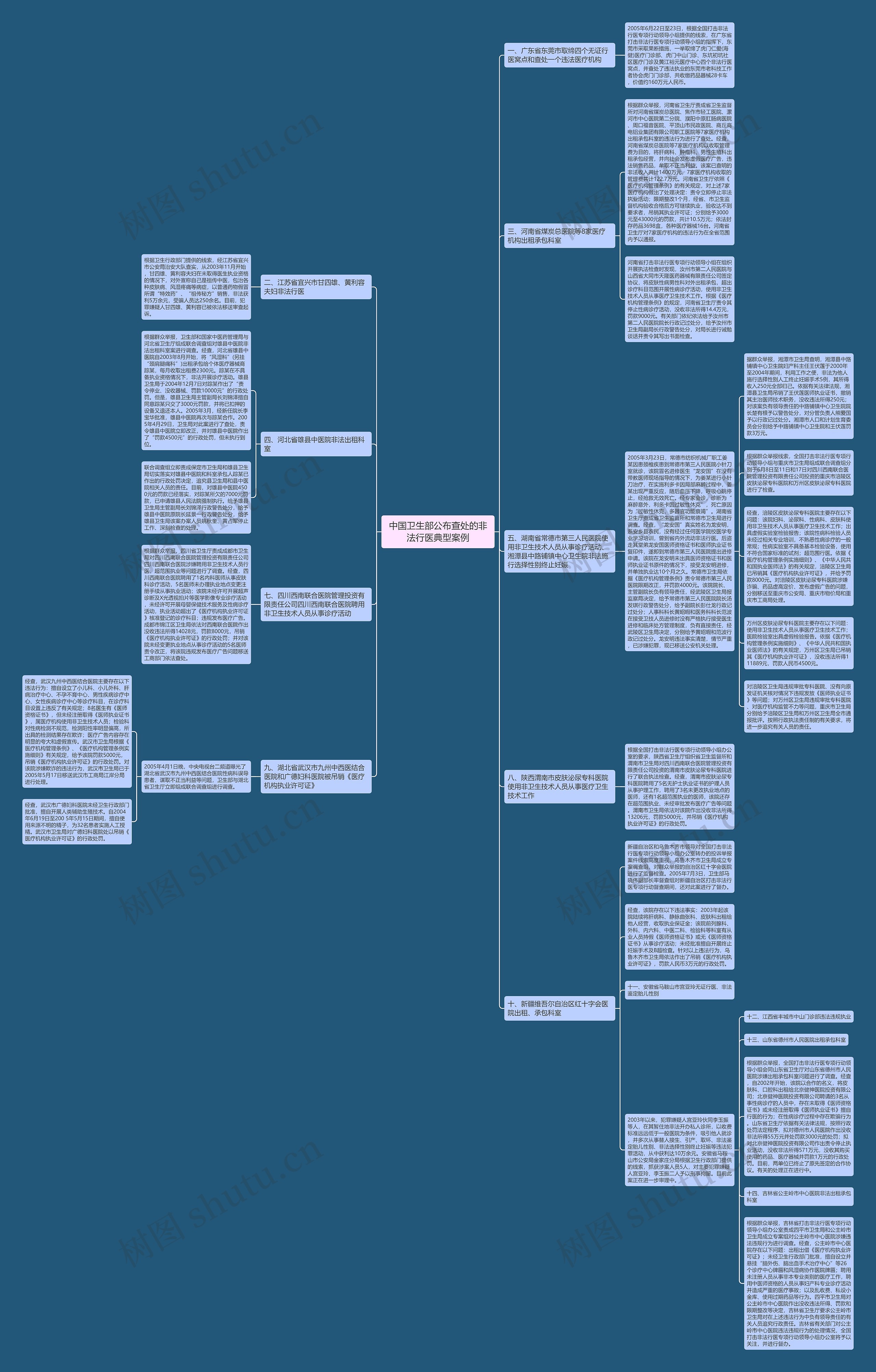 中国卫生部公布查处的非法行医典型案例思维导图