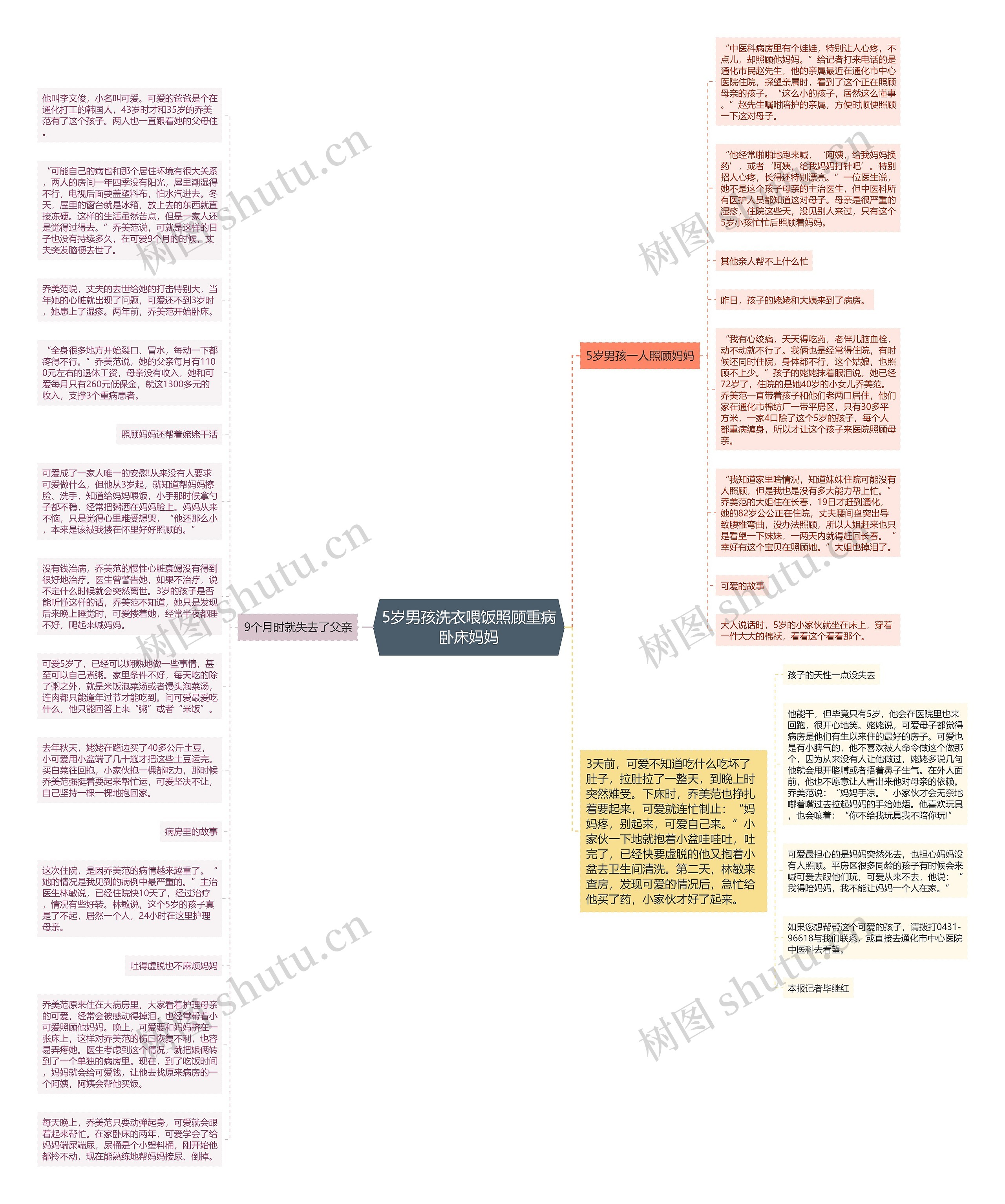 5岁男孩洗衣喂饭照顾重病卧床妈妈思维导图