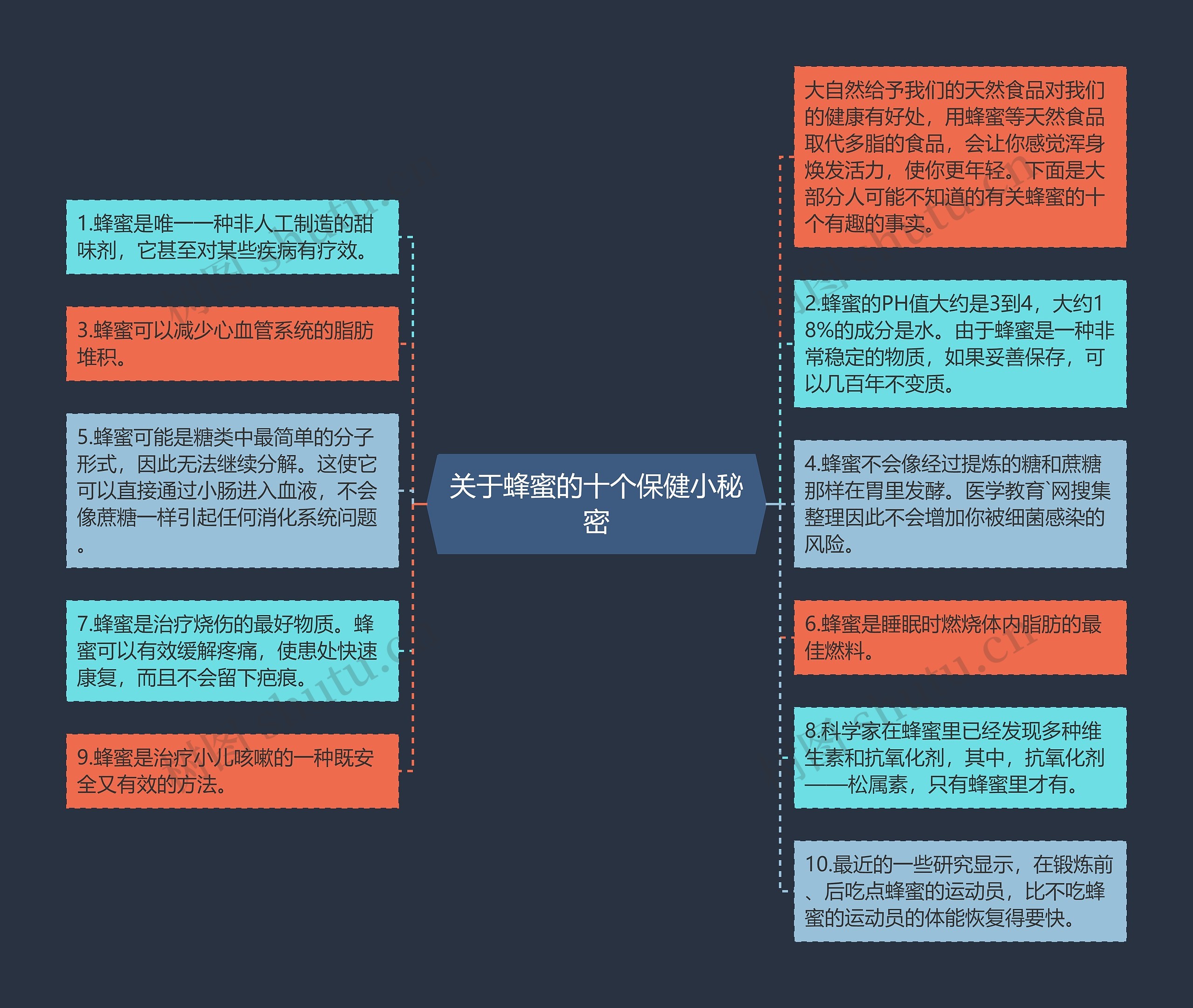 关于蜂蜜的十个保健小秘密思维导图