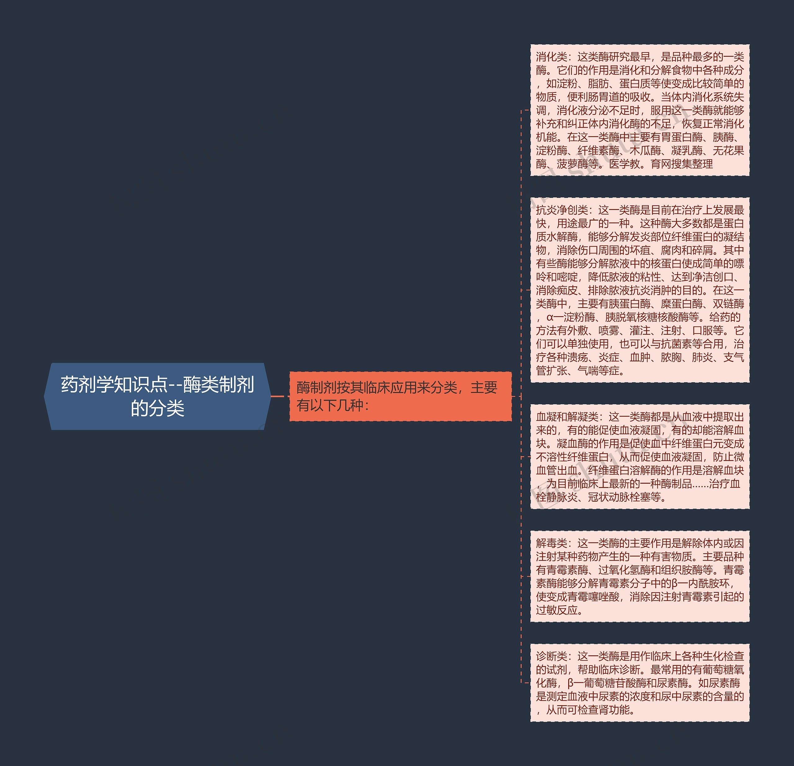 药剂学知识点--酶类制剂的分类思维导图