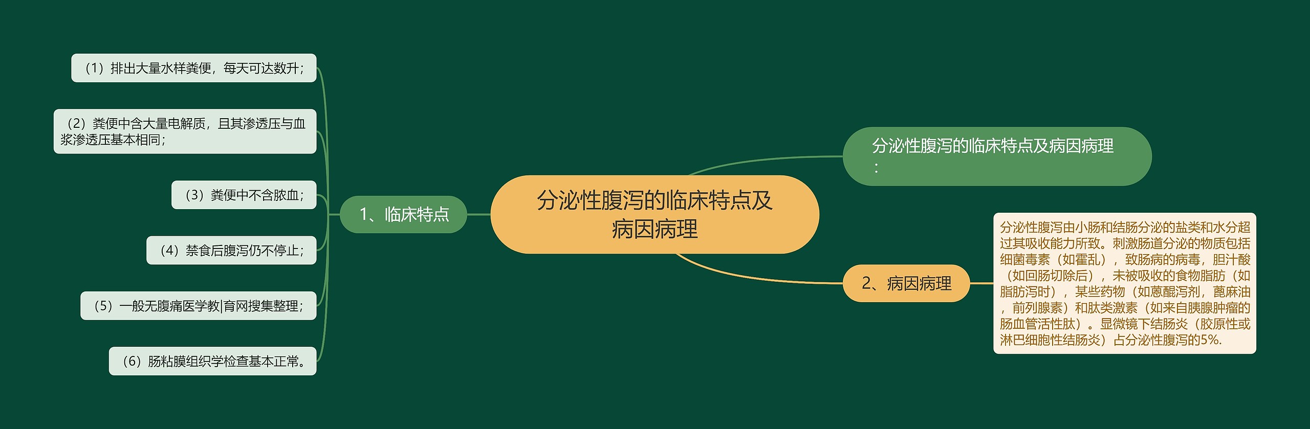 分泌性腹泻的临床特点及病因病理思维导图