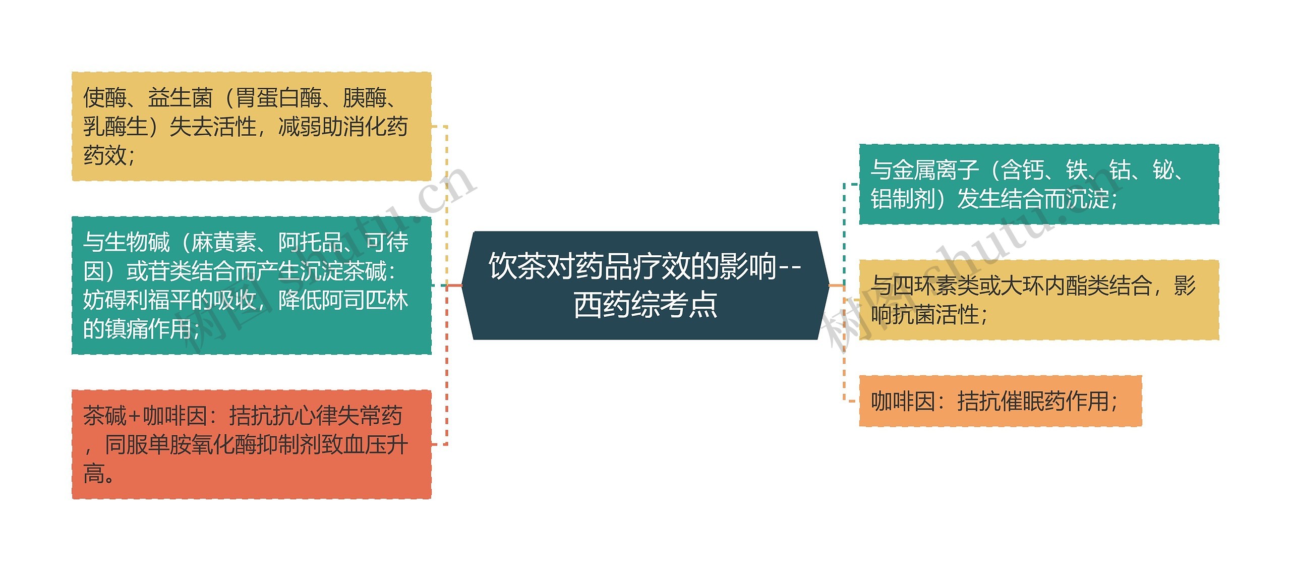 ​饮茶对药品疗效的影响--西药综考点思维导图