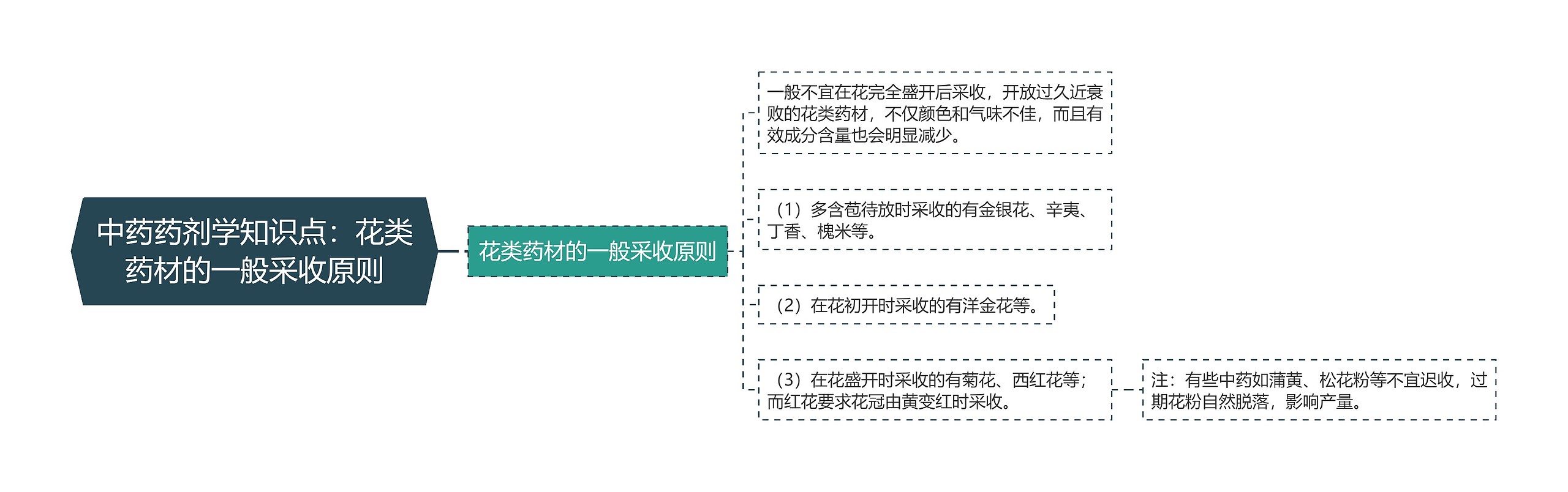 中药药剂学知识点：花类药材的一般采收原则思维导图