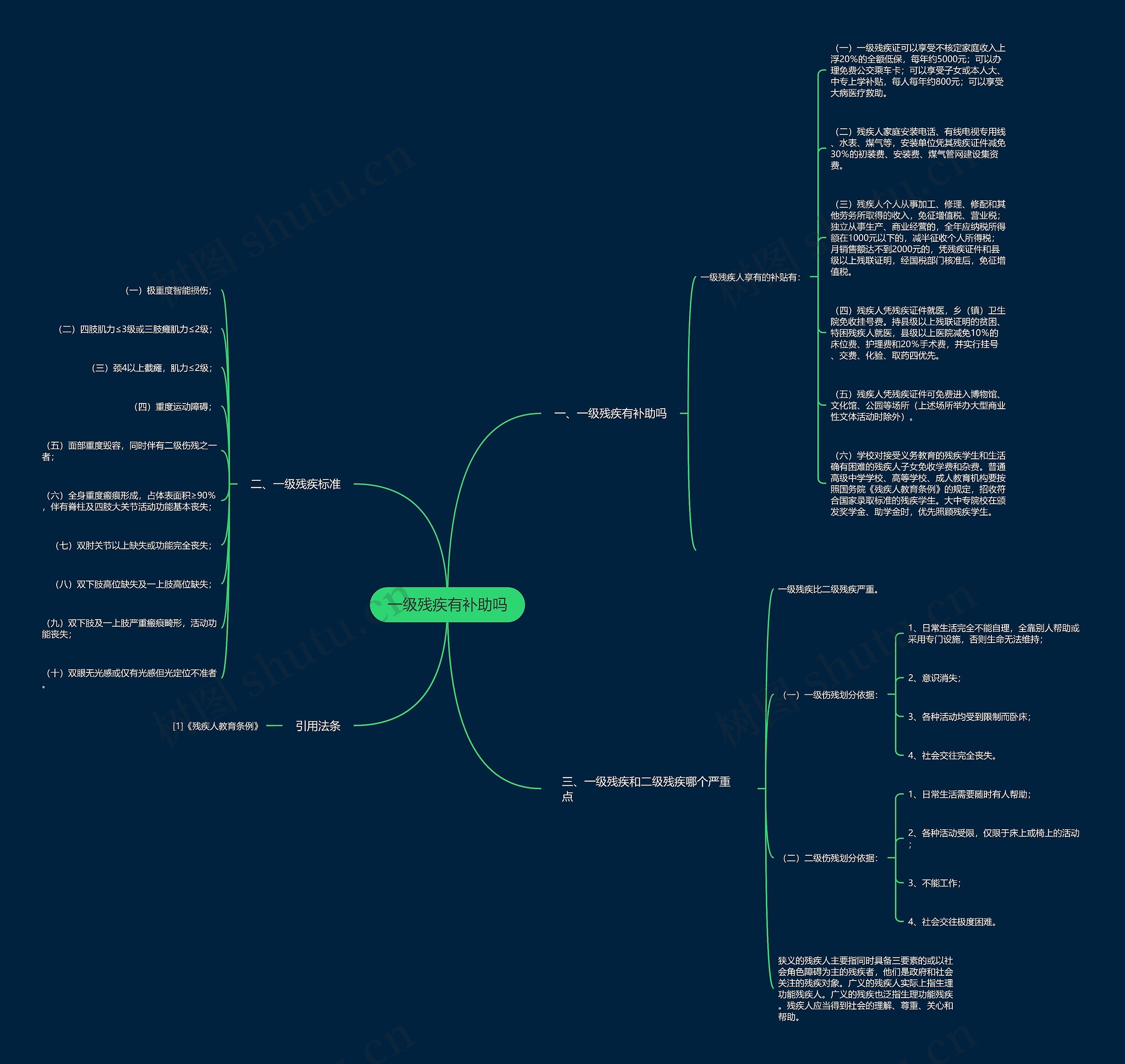 一级残疾有补助吗思维导图