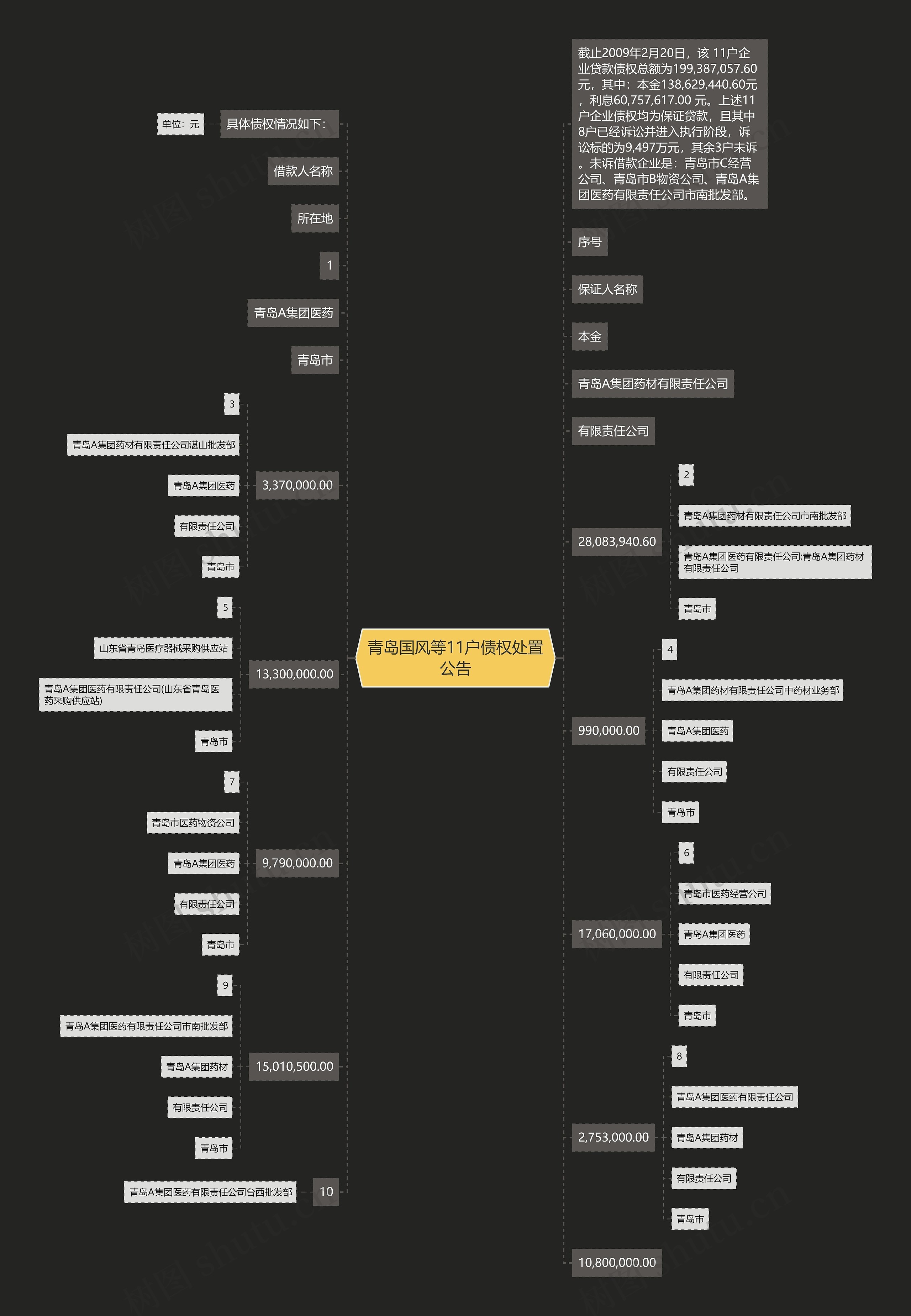 青岛国风等11户债权处置公告思维导图