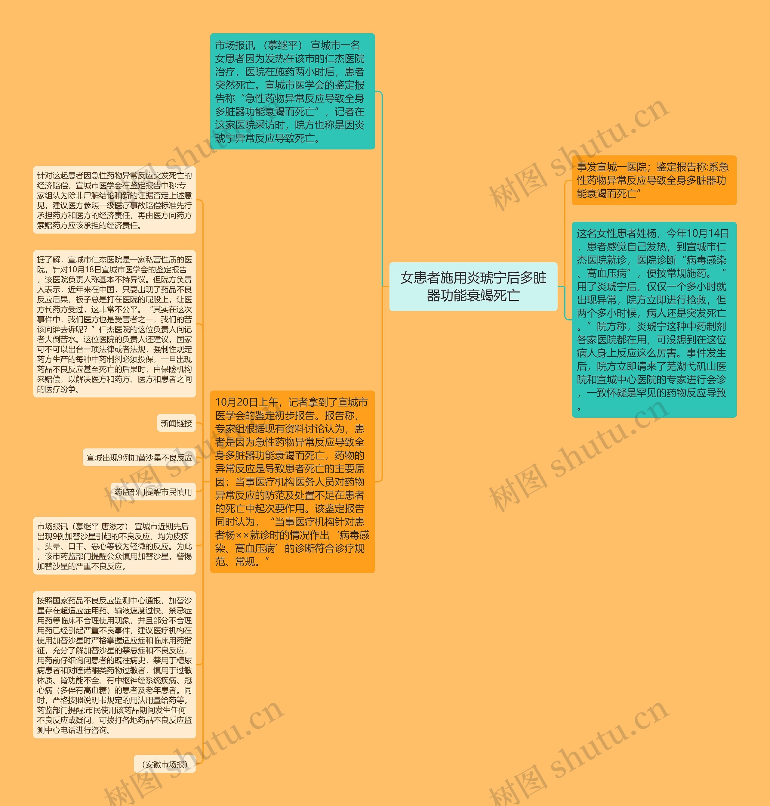 女患者施用炎琥宁后多脏器功能衰竭死亡思维导图