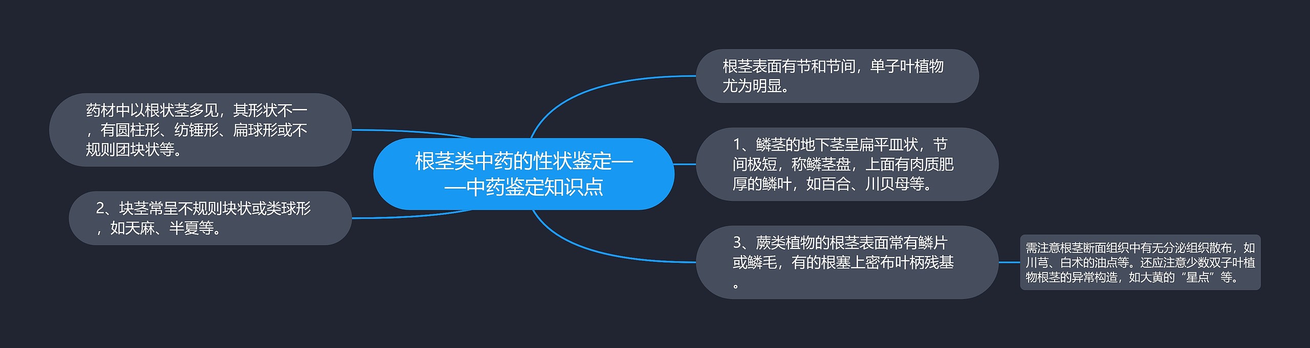 根茎类中药的性状鉴定——中药鉴定知识点思维导图