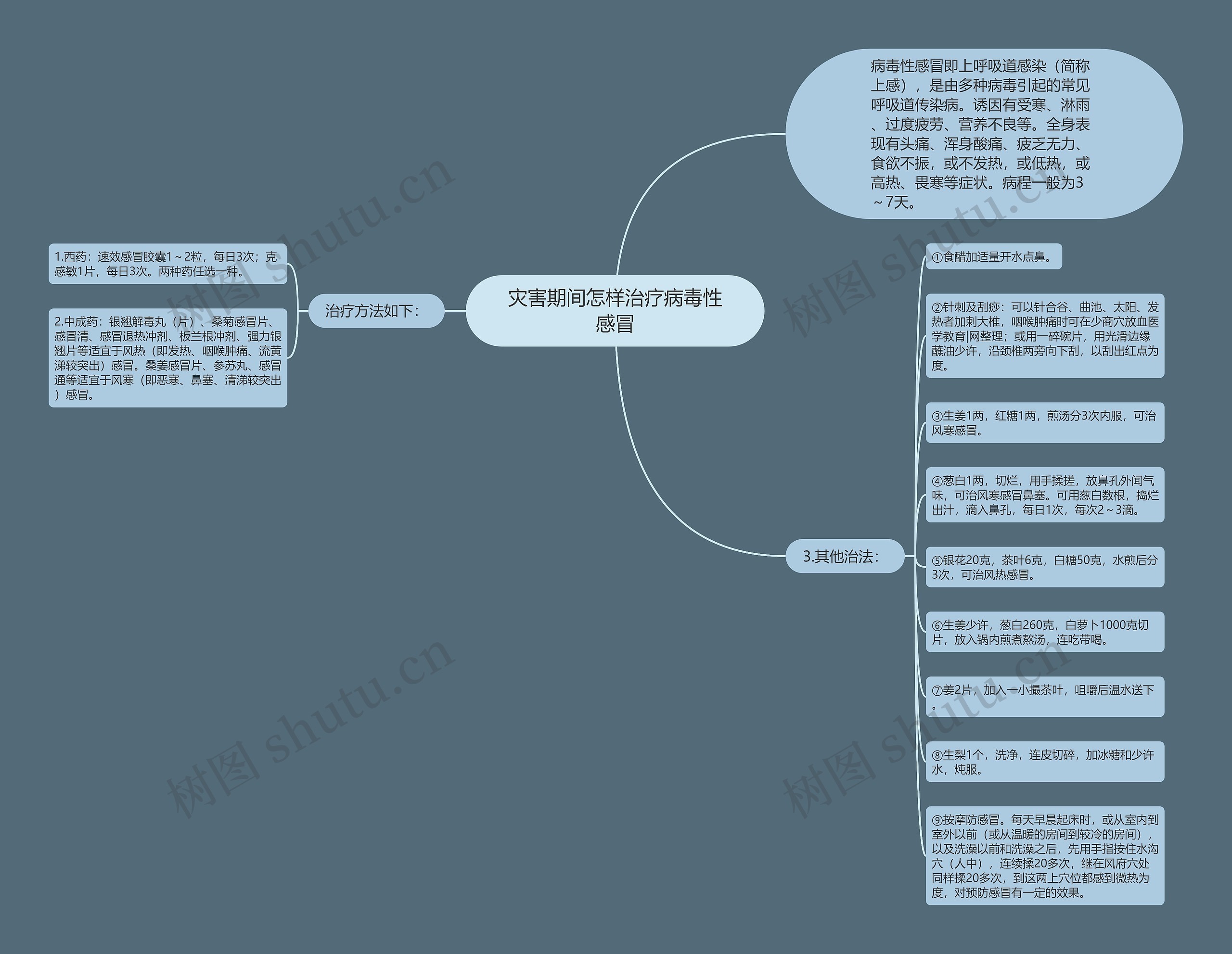 灾害期间怎样治疗病毒性感冒思维导图