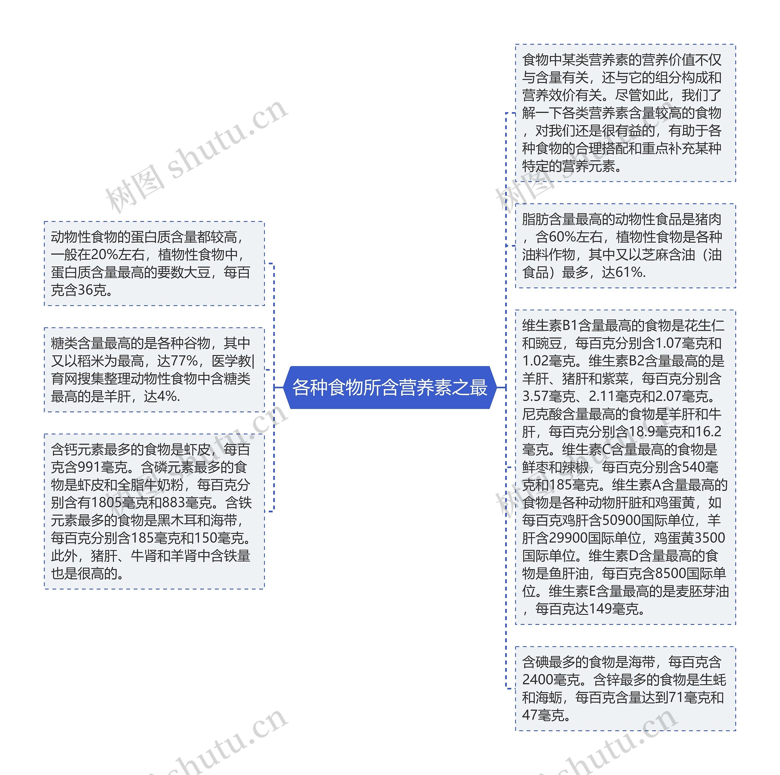 各种食物所含营养素之最思维导图