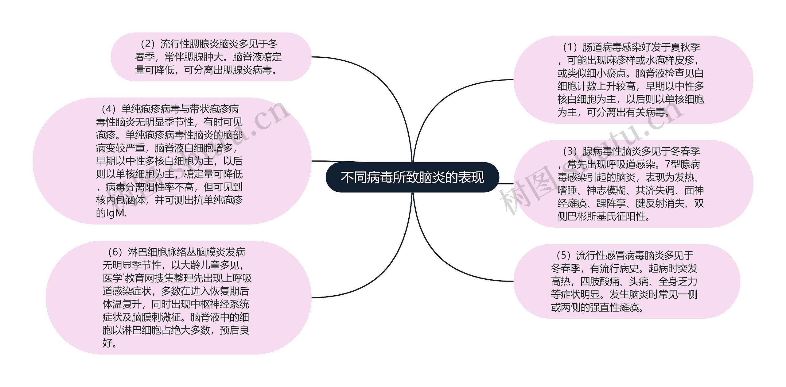 不同病毒所致脑炎的表现思维导图