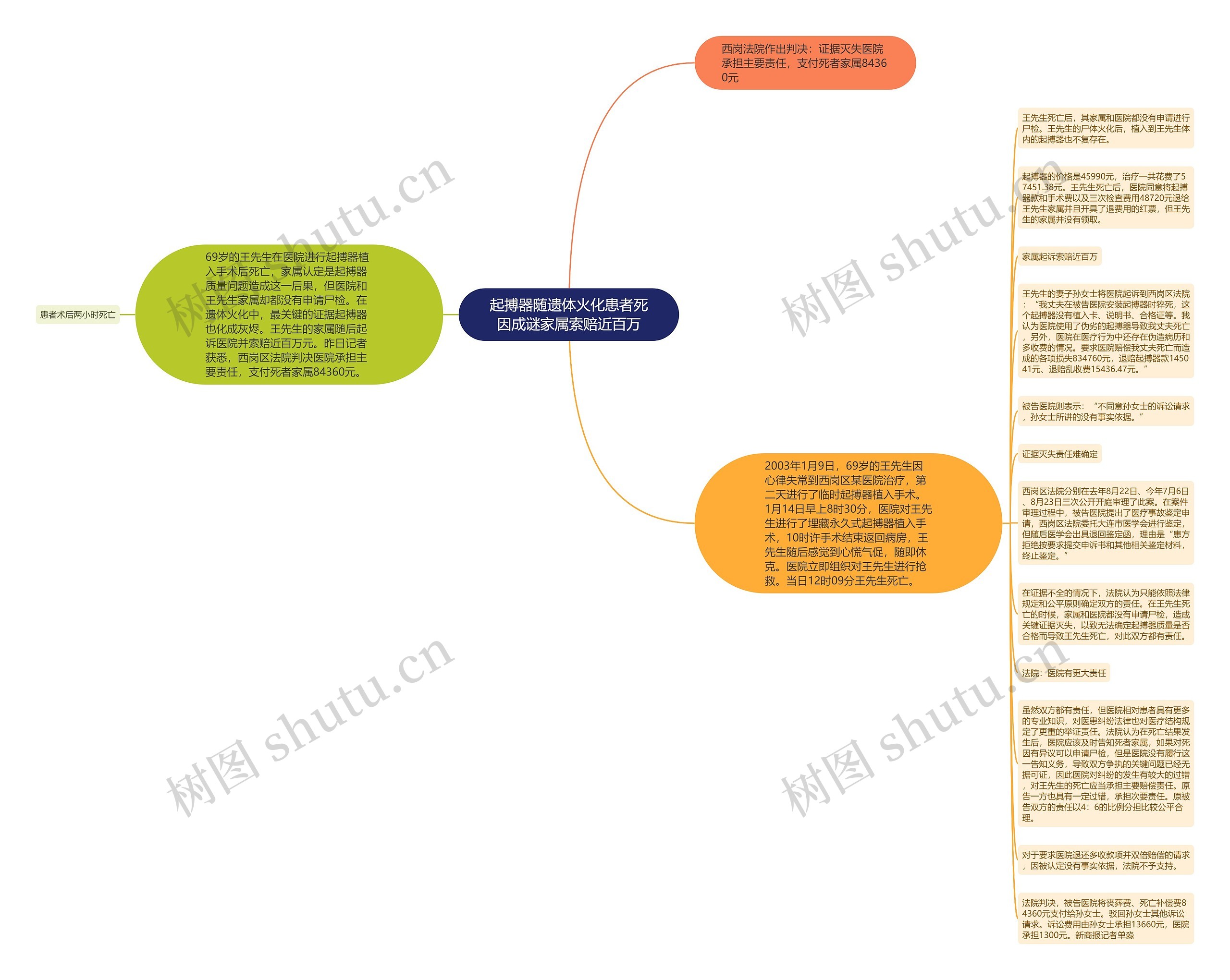 起搏器随遗体火化患者死因成谜家属索赔近百万思维导图