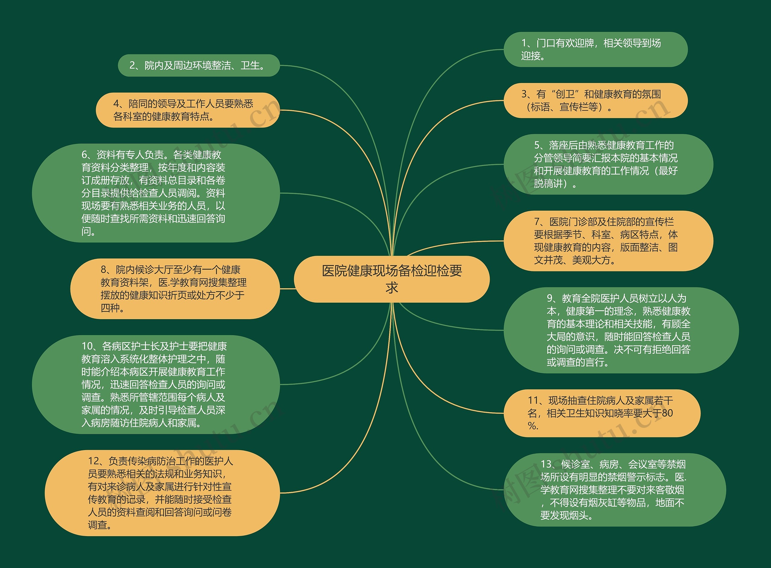 医院健康现场备检迎检要求思维导图