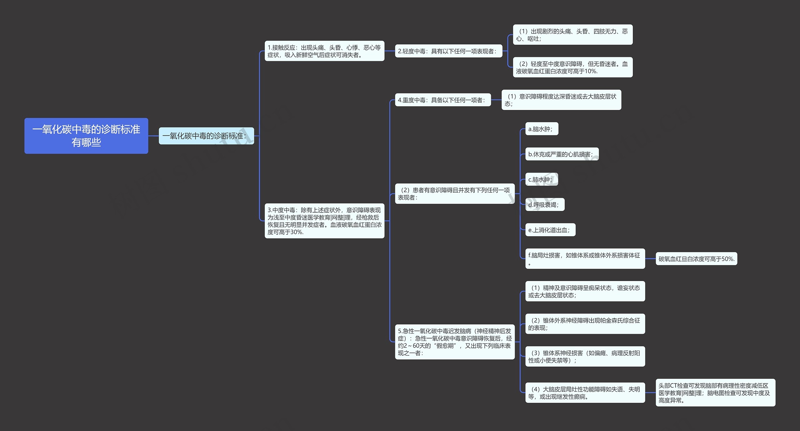 一氧化碳中毒的诊断标准有哪些思维导图