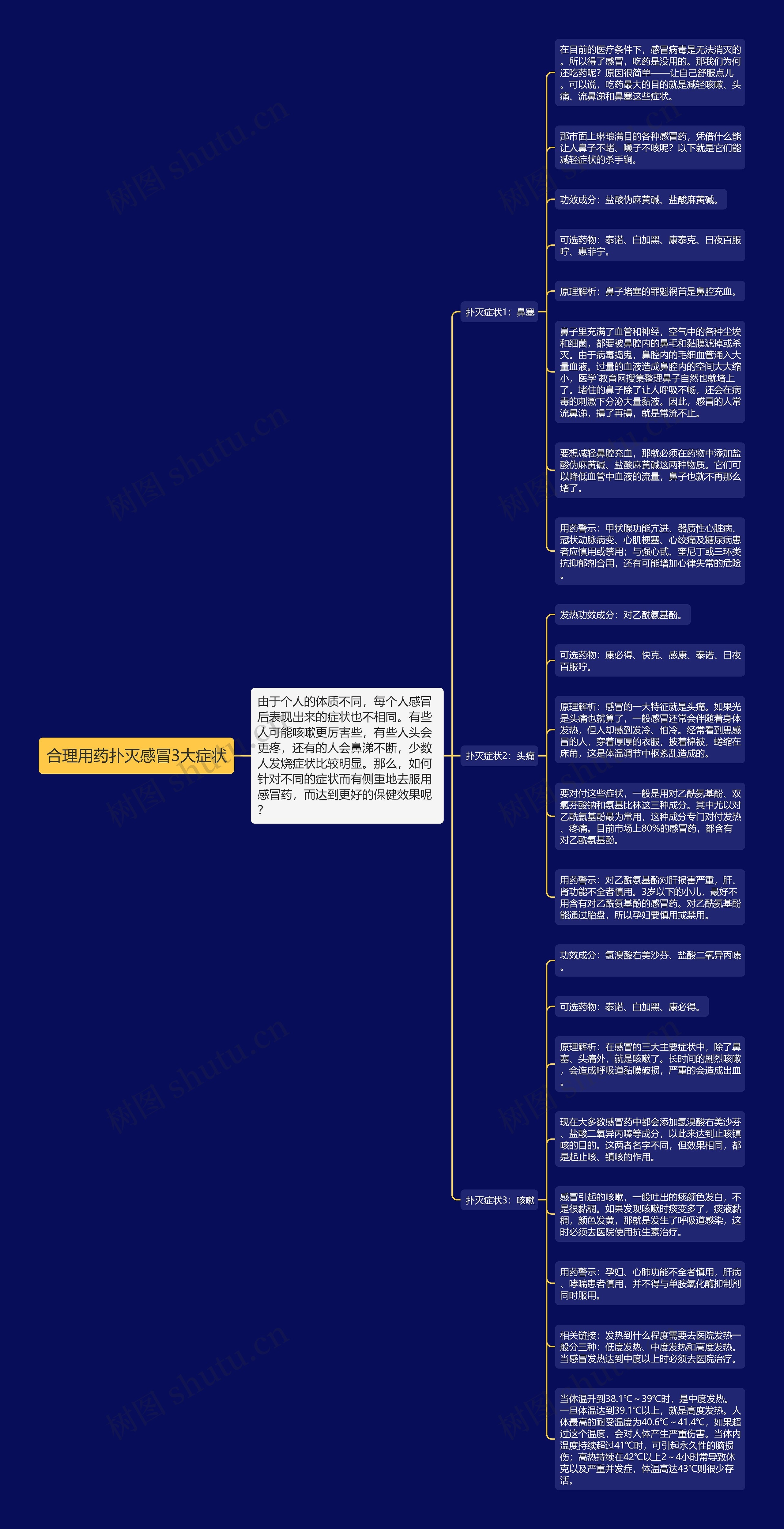 合理用药扑灭感冒3大症状思维导图