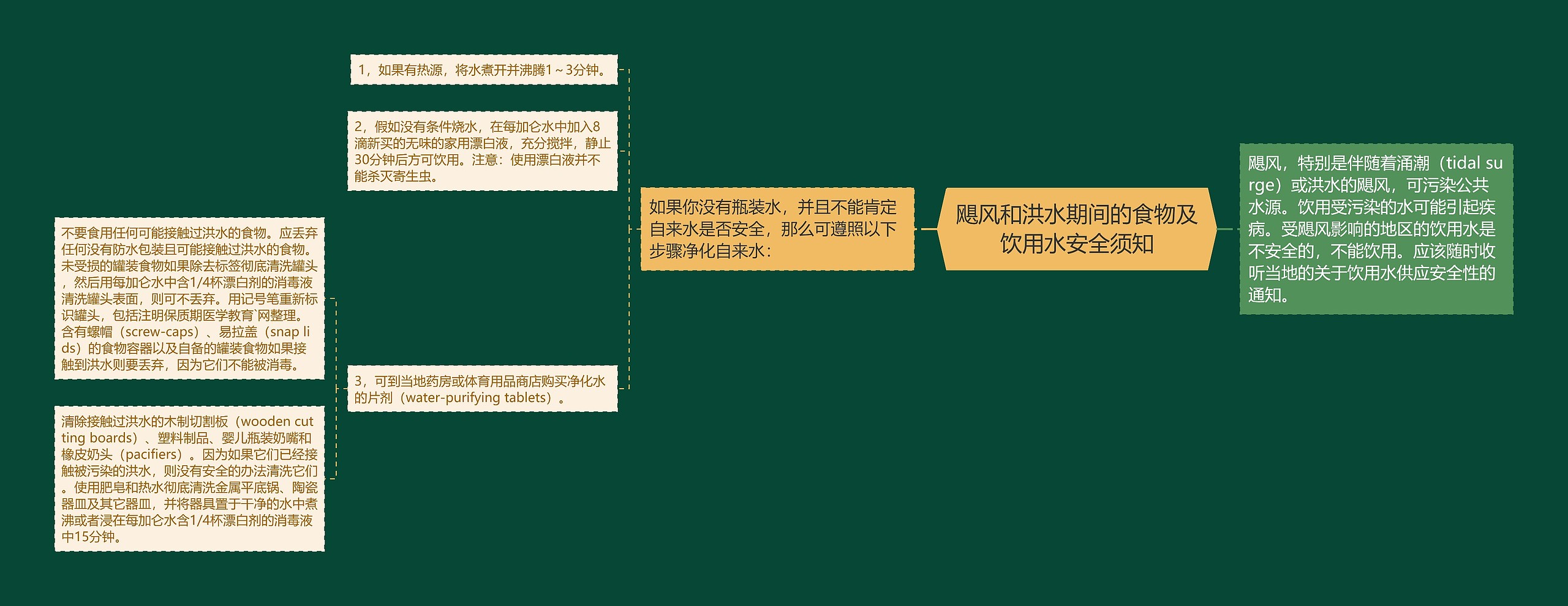 飓风和洪水期间的食物及饮用水安全须知思维导图